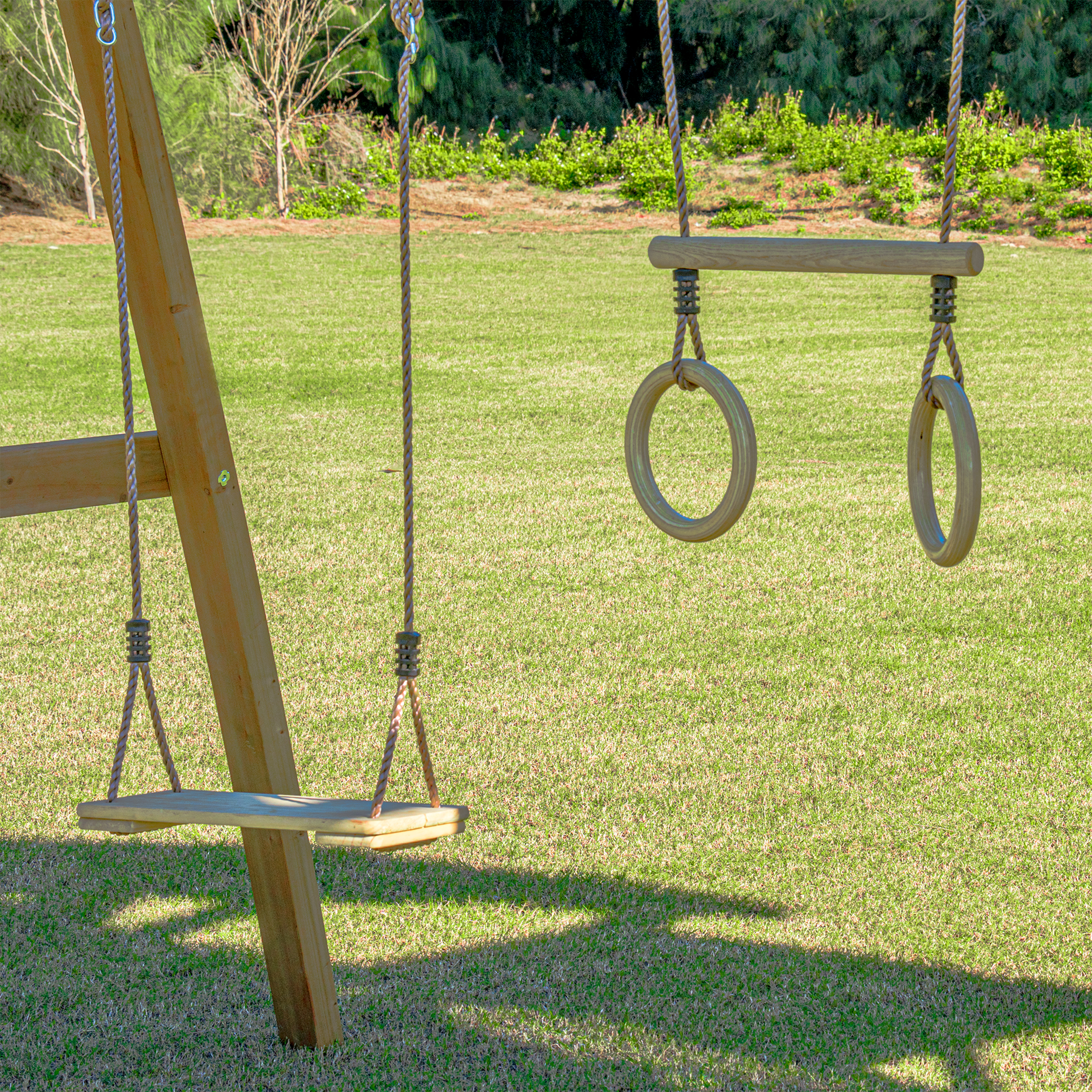 AXI Mitch Climbing Frame with Double Swing, Trapeze and Lookout Tower – Red Slide