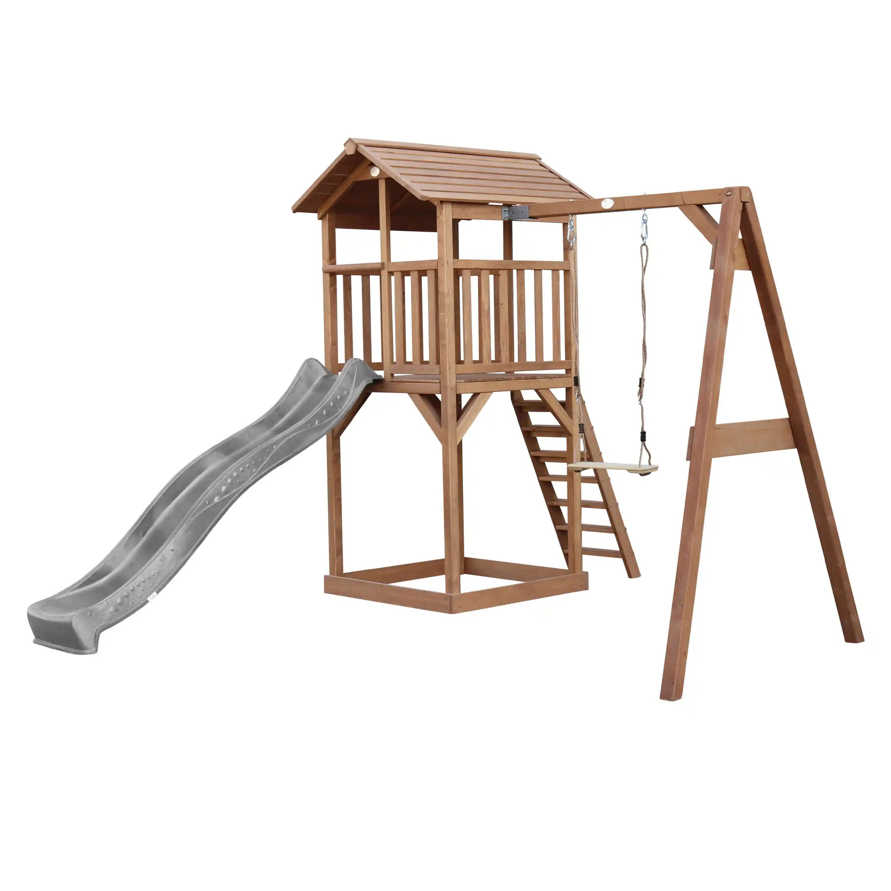 AXI Beach Tower with Single Swing Set Brown - Grey Slide