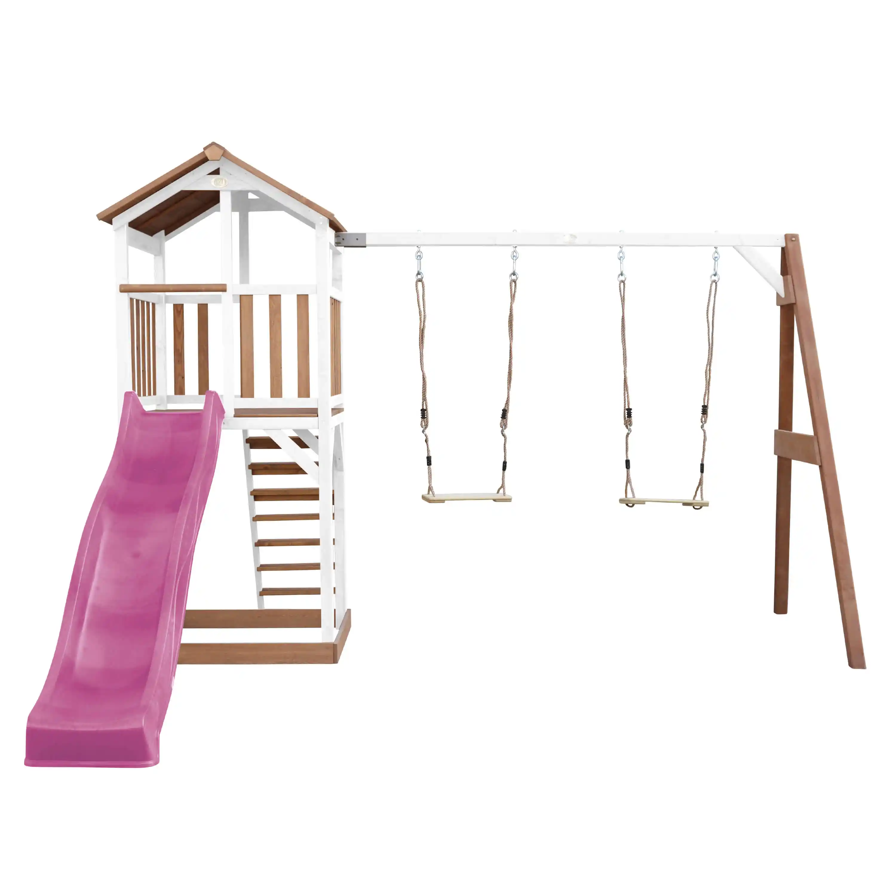 AXI Beach Tower with Double Swing Set Brown/White - Purple Slide