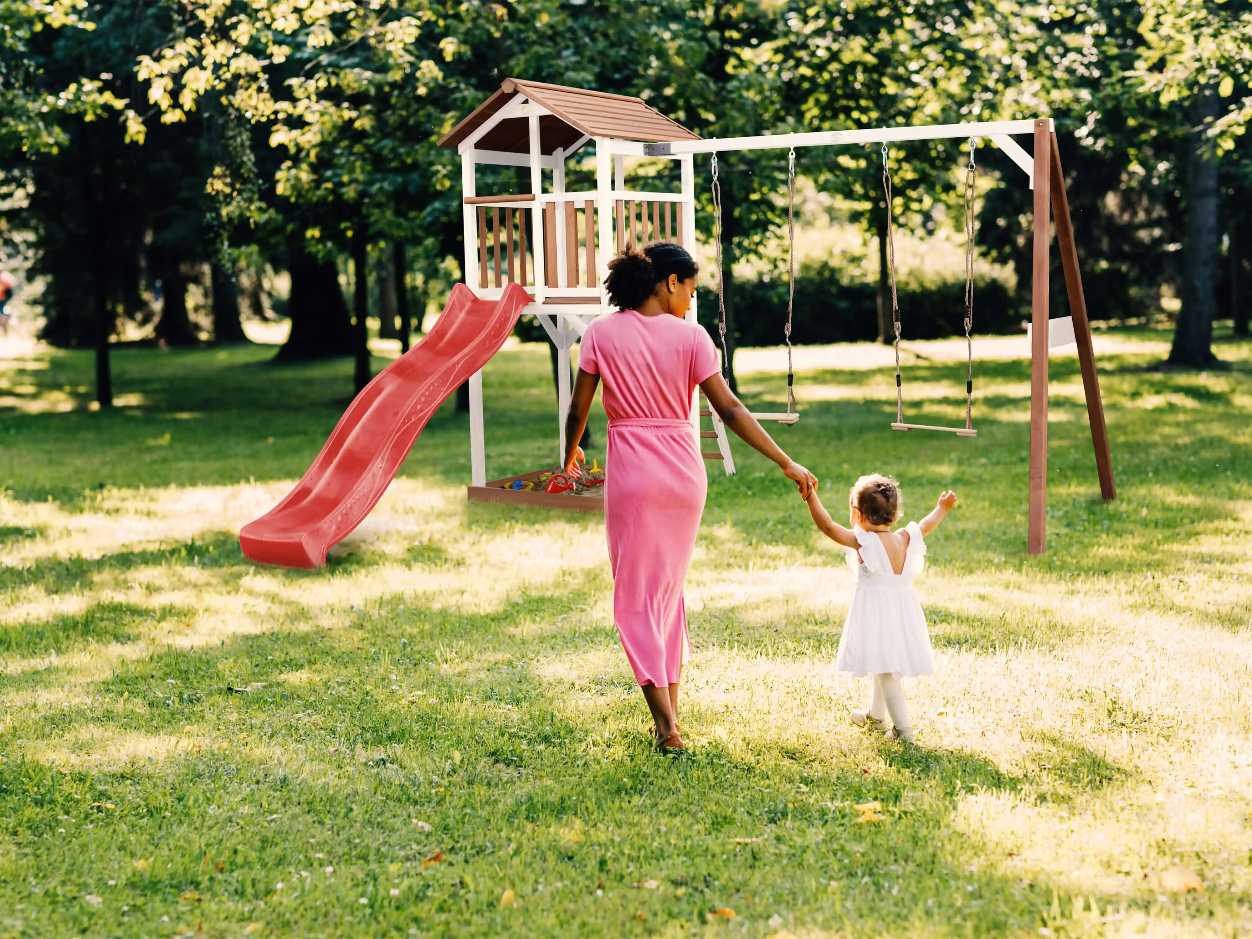 AXI Beach Tower with Double Swing Set Brown/White - Red