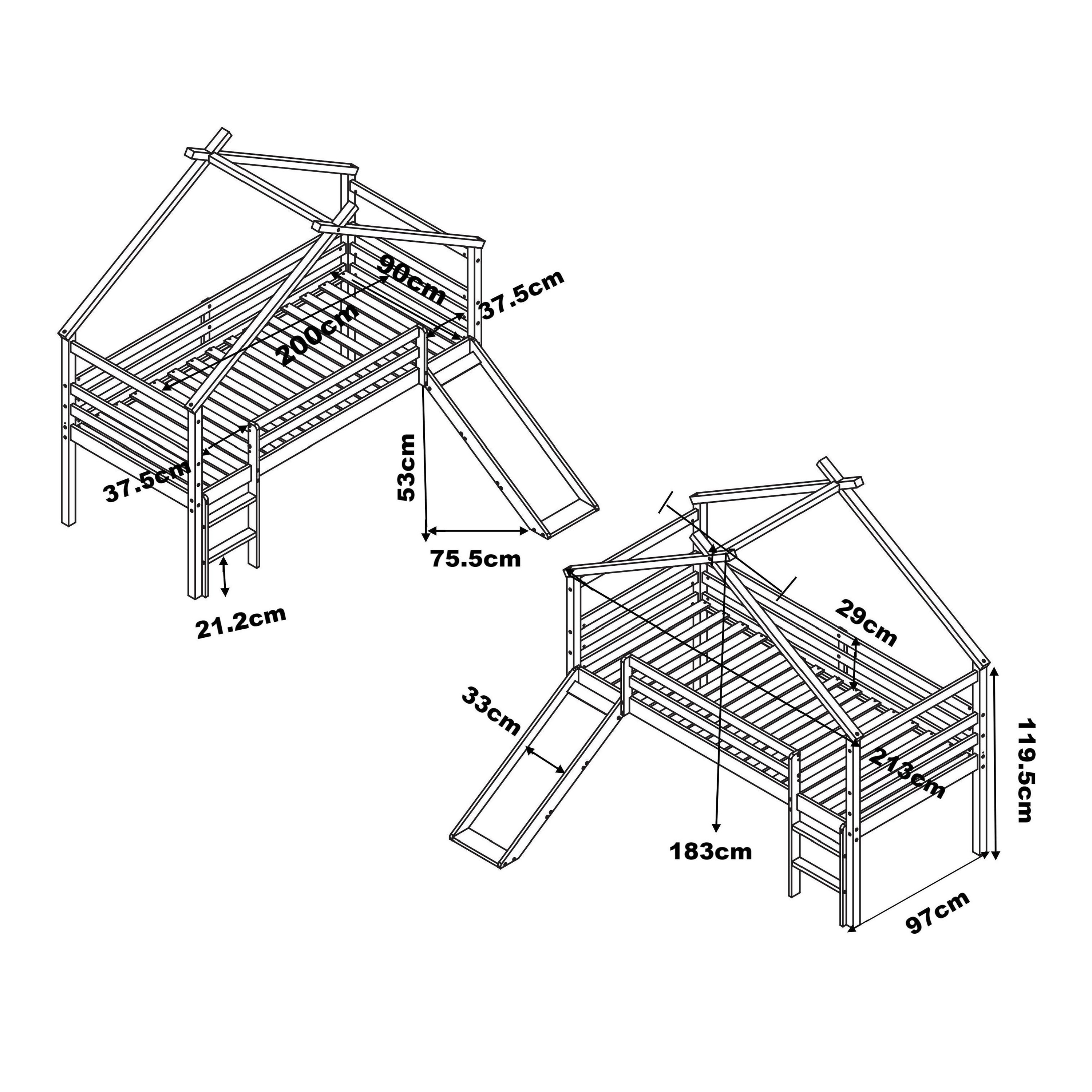 Sunny River Mid Sleeper with Slide Brown/White – Without Mattress-8720365068942 Sunny River Mid Sleeper with Slide Brown/White – Without Mattress