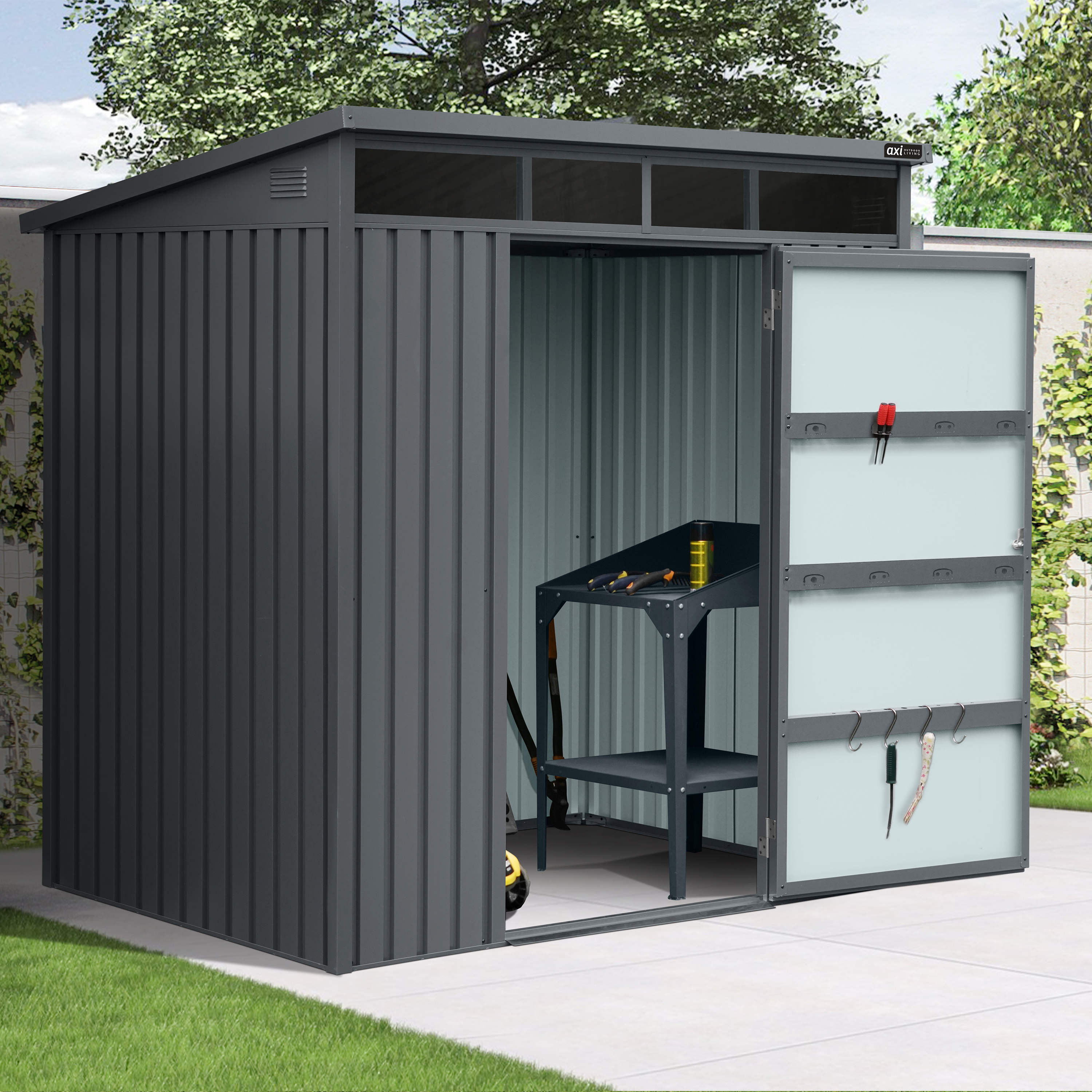 AXI Victor Metal Garden Storage Shed 132 x 192 x 201 cm – Anthracite