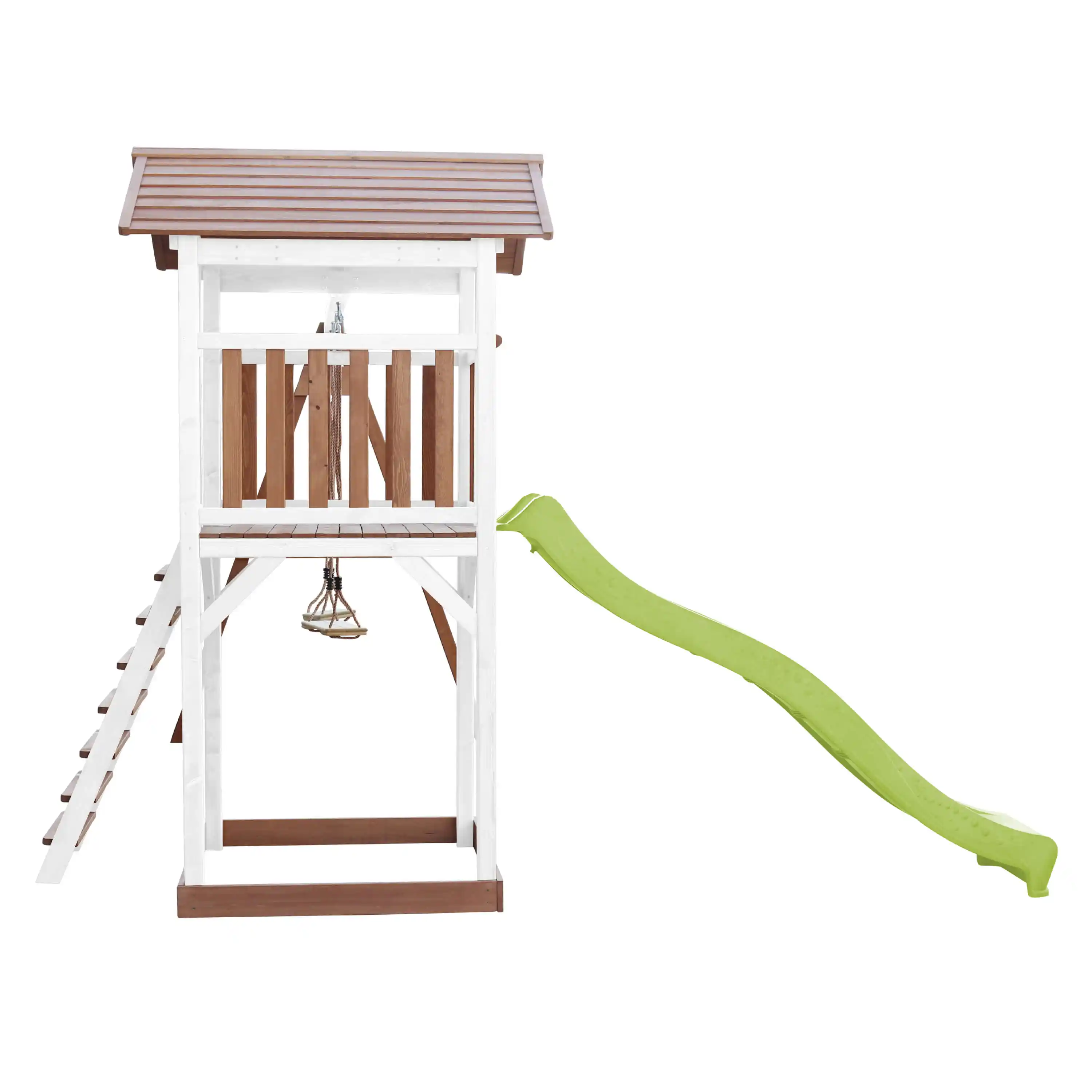 AXI Beach Tower with Double Swing Set Brown/White - Lime Green Slide