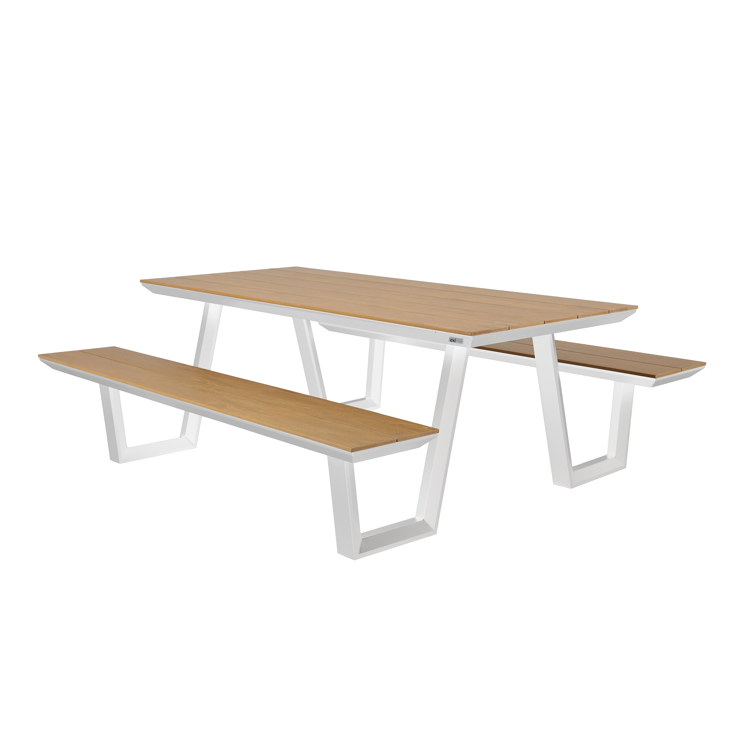 AXI Nori Picnic Table with 2 benches - White/Teak-look Polywood