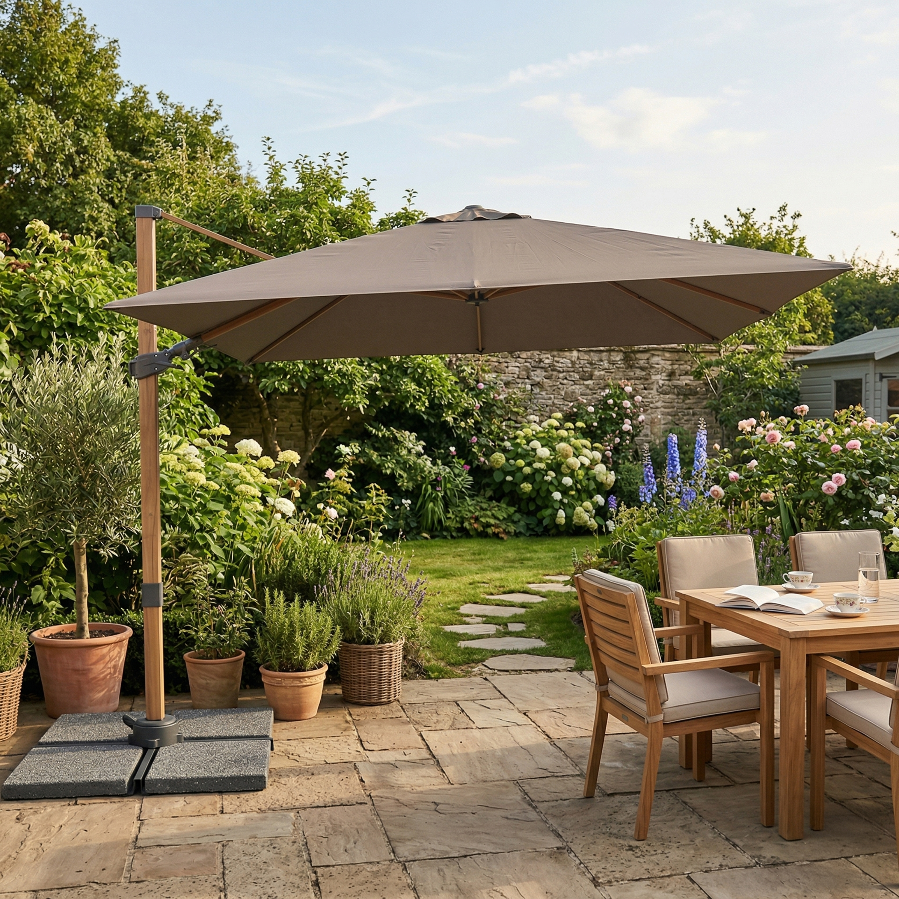 AXI Alina Cantilever Parasol 300x300cm Wood-look/Taupe
