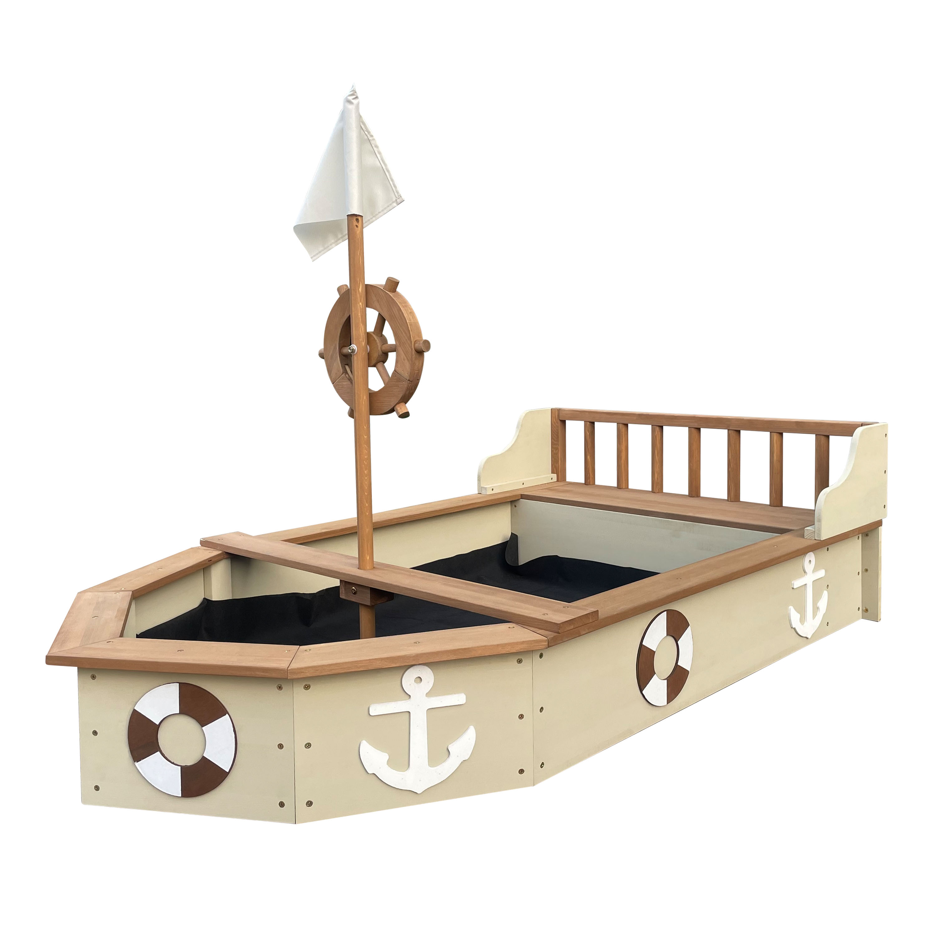 AXI Doris Boat Sandbox with storage bench - 153 x 90 x 100 cm - Beige