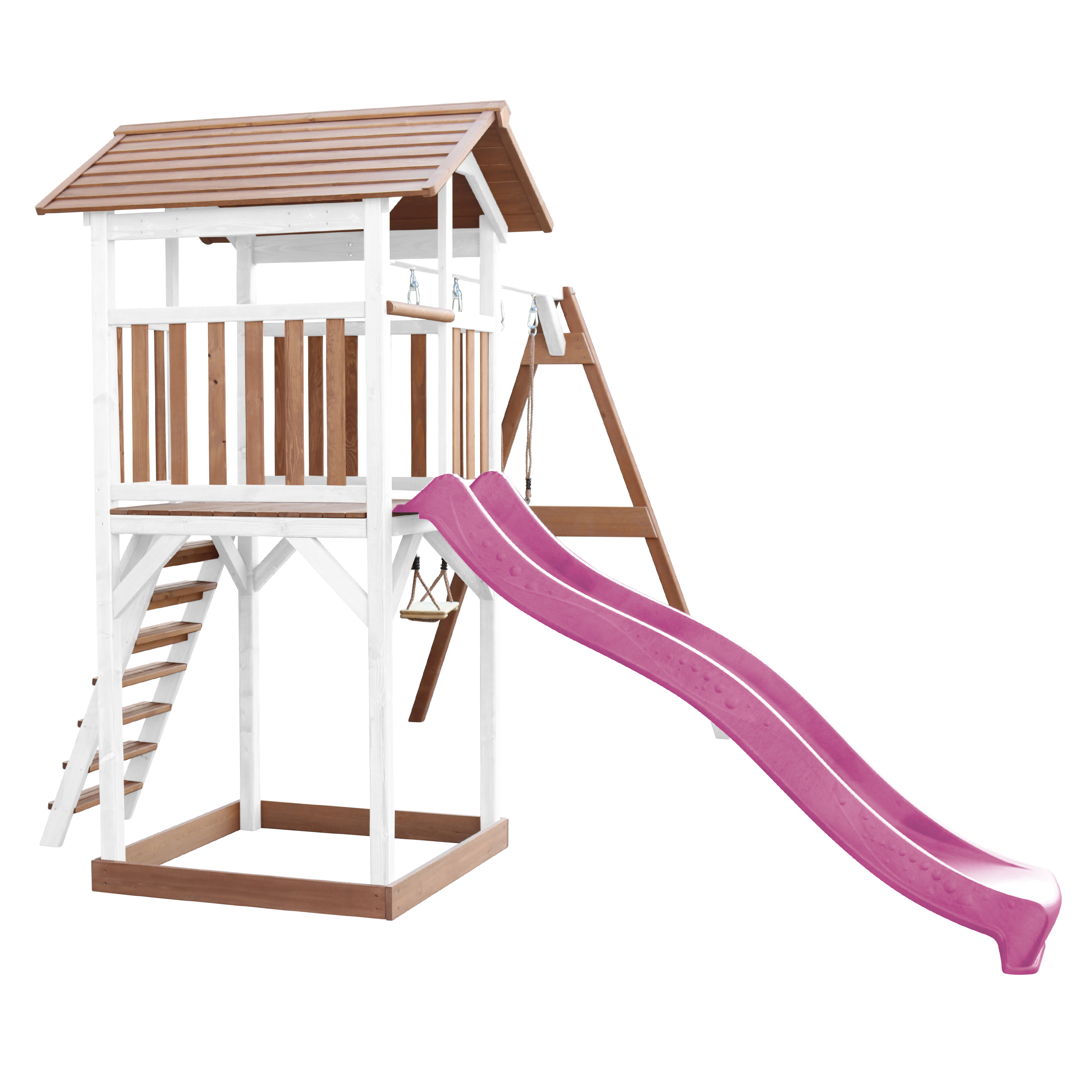 AXI Beach Tower with Double Swing Set Brown/White - Purple Slide