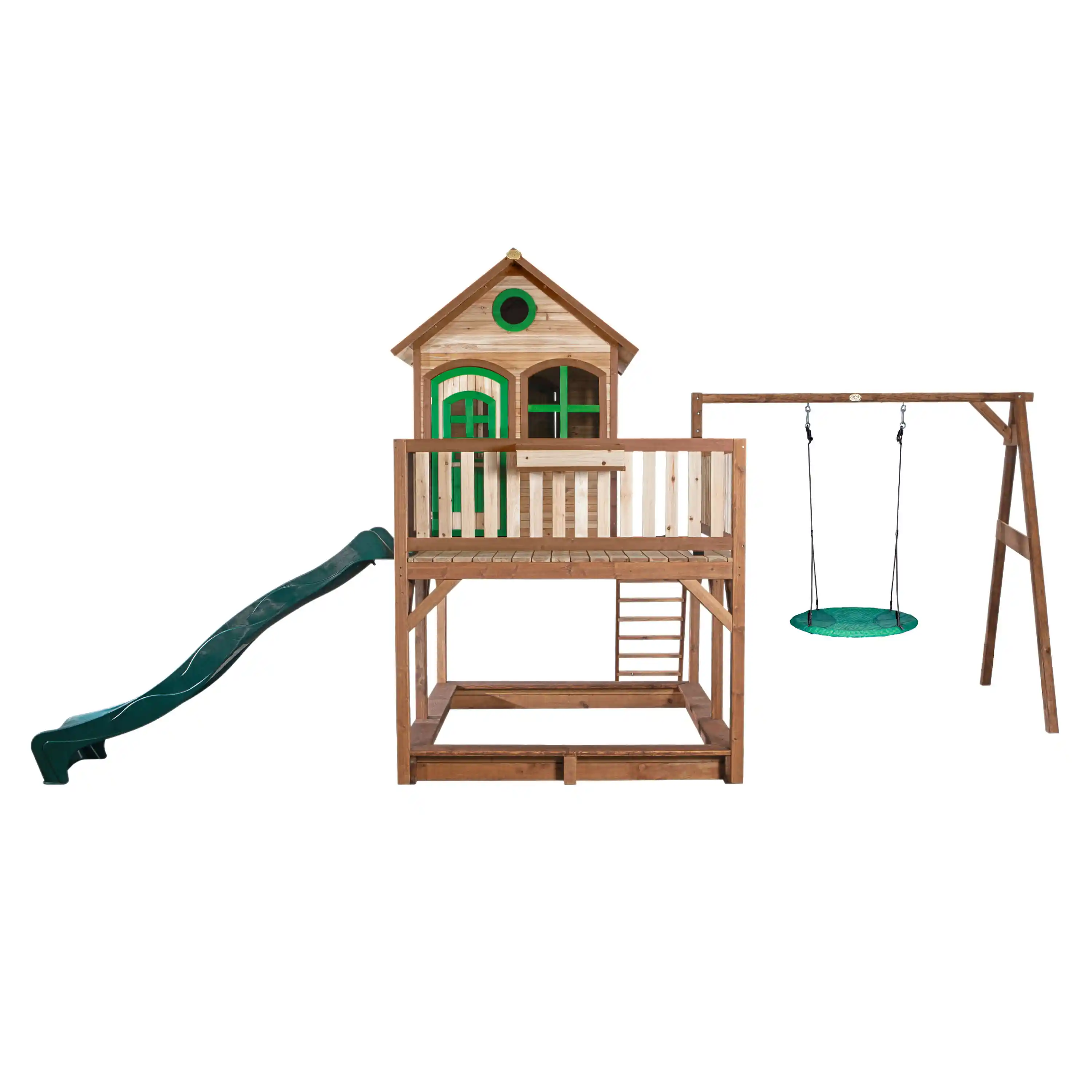 AXI Liam Playhouse with Summer Nest Swing Set Brown/Green - Green Slide