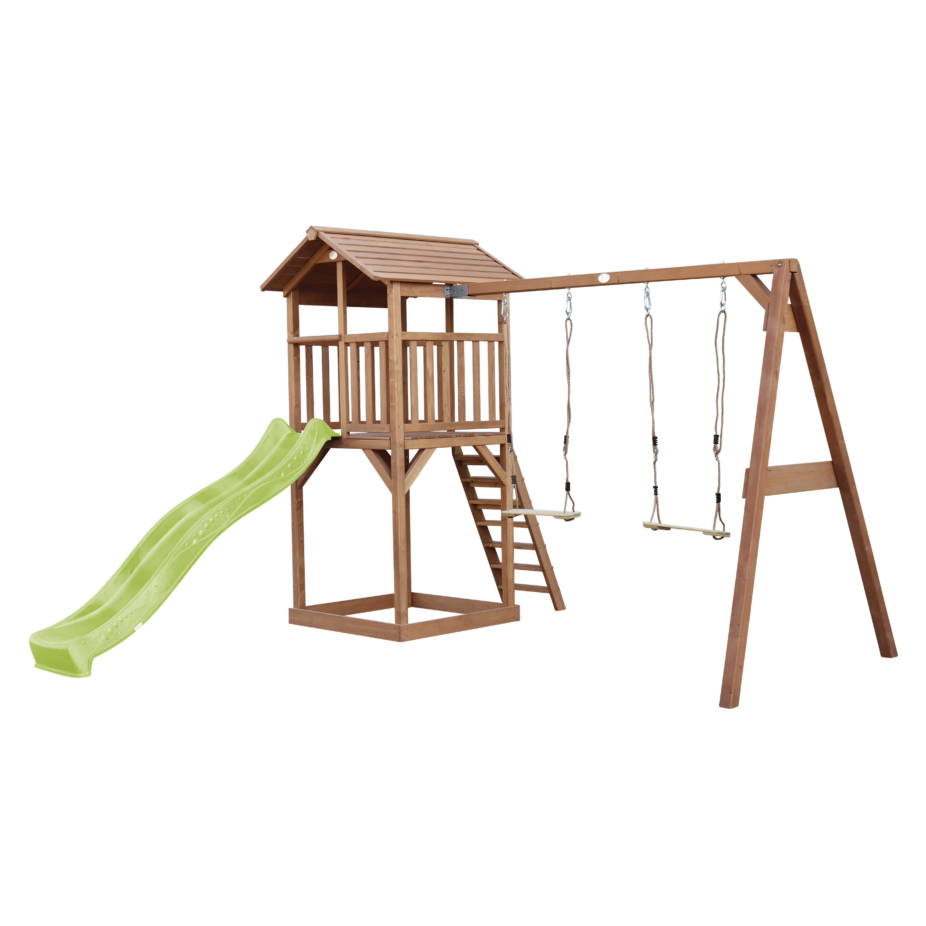 AXI Beach Tower with Double Swing Set Brown - Lime Green Slide