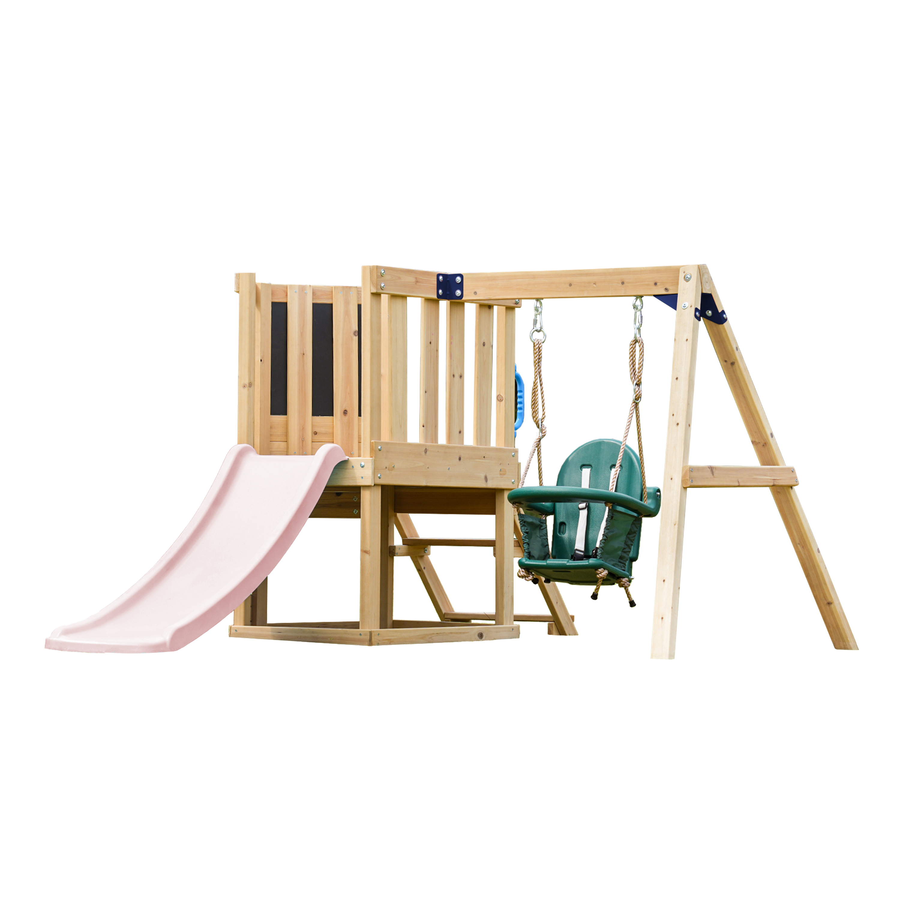 AXI Timo Mini Climbing Frame with Baby Swing. Climbing Wall and Chalkboard – Pastel Pink Slide