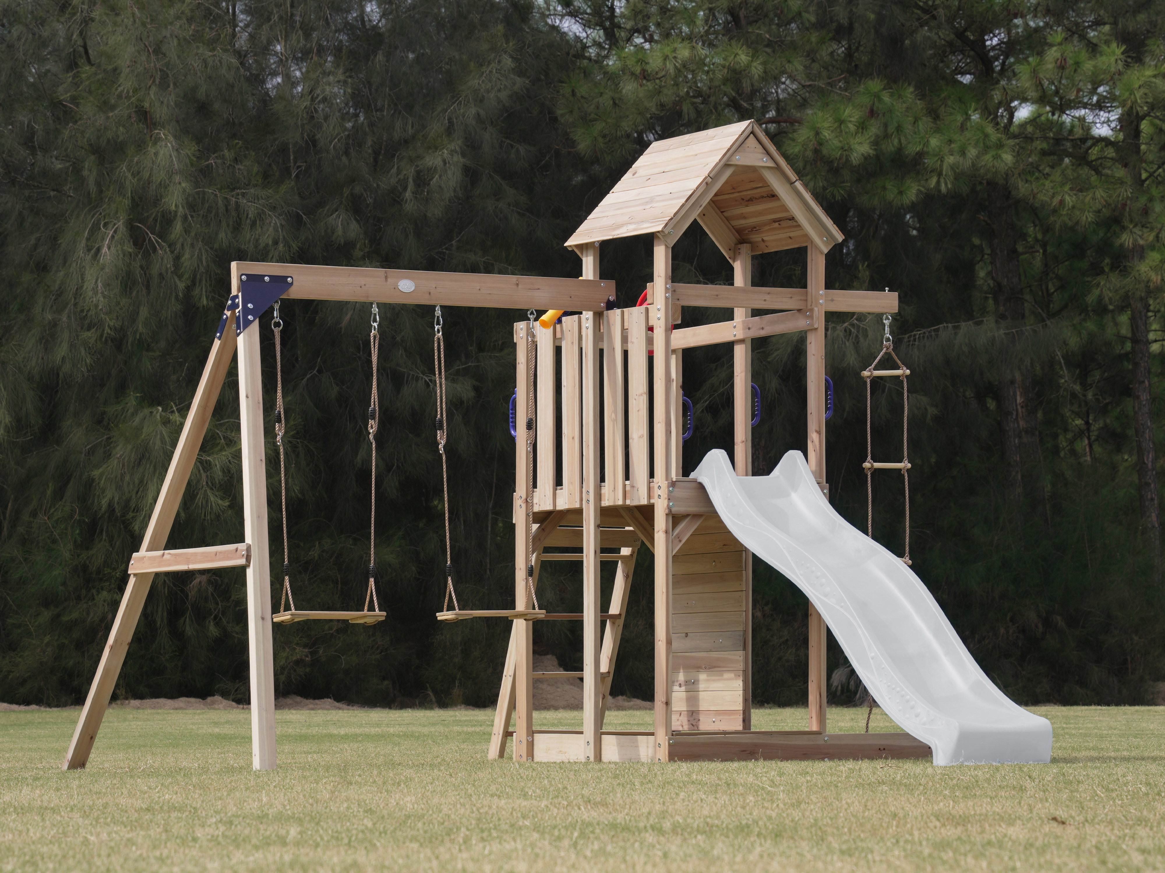 AXI Moos Climbing Frame with Double Swing Set - White Slide