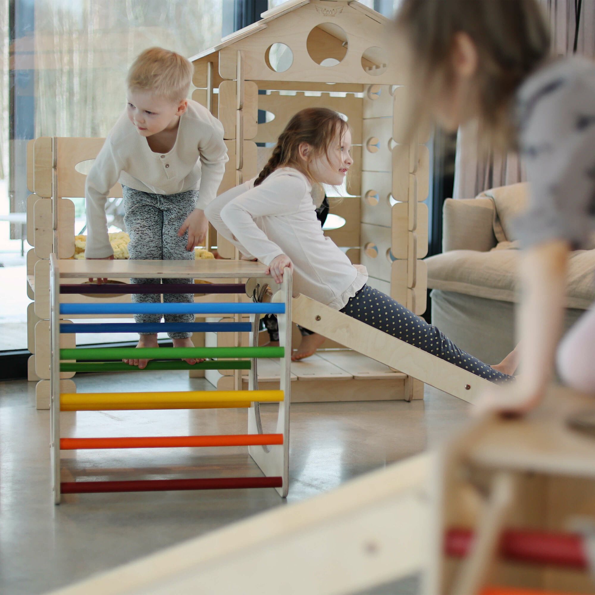 KateHaa Wooden Activity Cube with Ladder and Climbing Wall - Rainbow