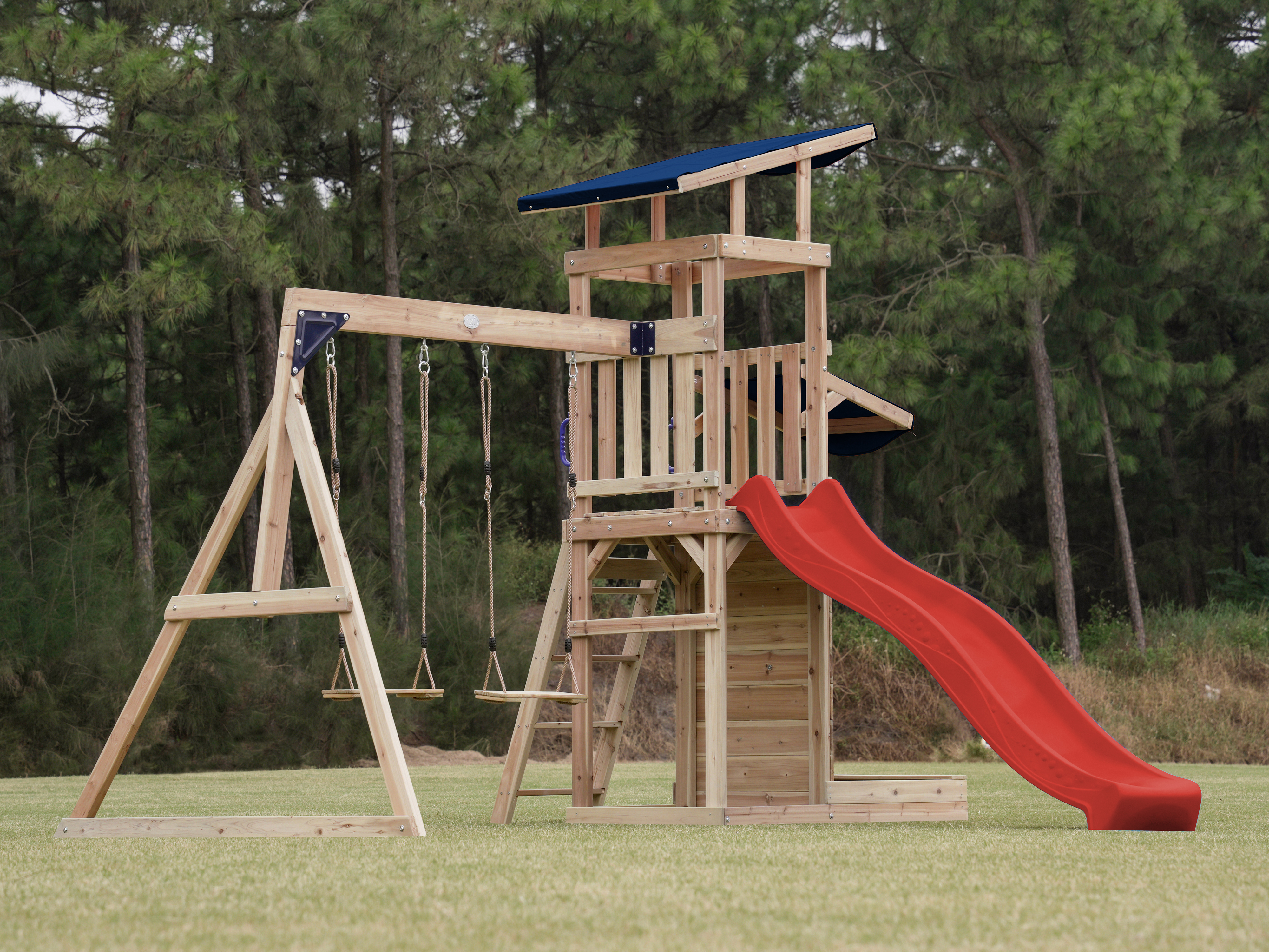 AXI Malik Climbing Frame with Double Swing Set - Red Slide