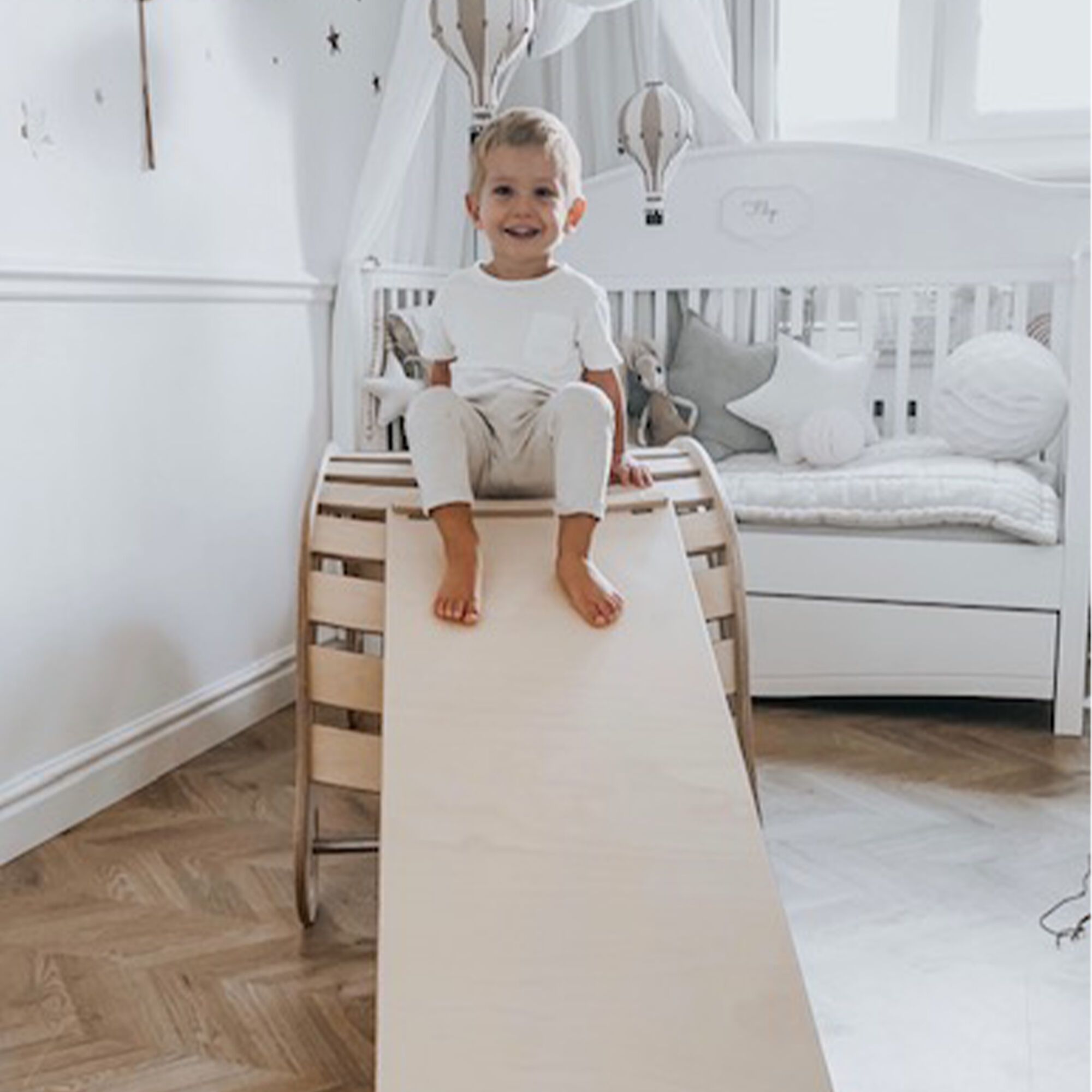 Wooden XXL Climbing Wall with Slide Natural