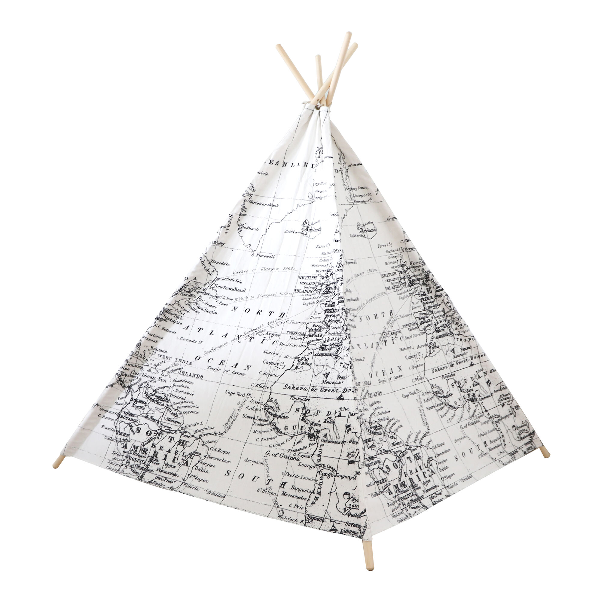 Sunny World Map Teepee Tent - Black/White