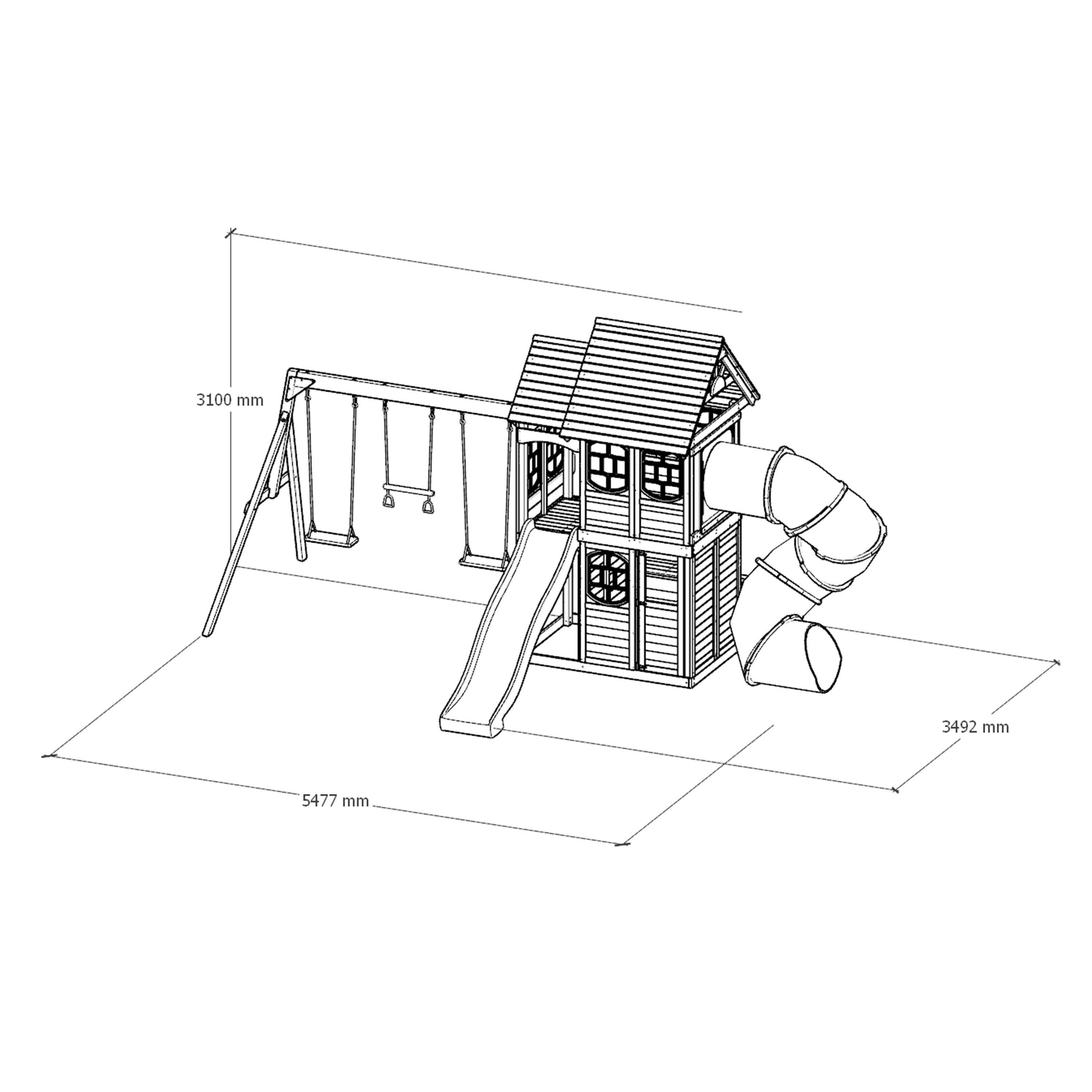 AXI Noud Climbing Frame with Playhouse, Swings, Trapeze and Climbing Wall – Green Slide and Tube Slide