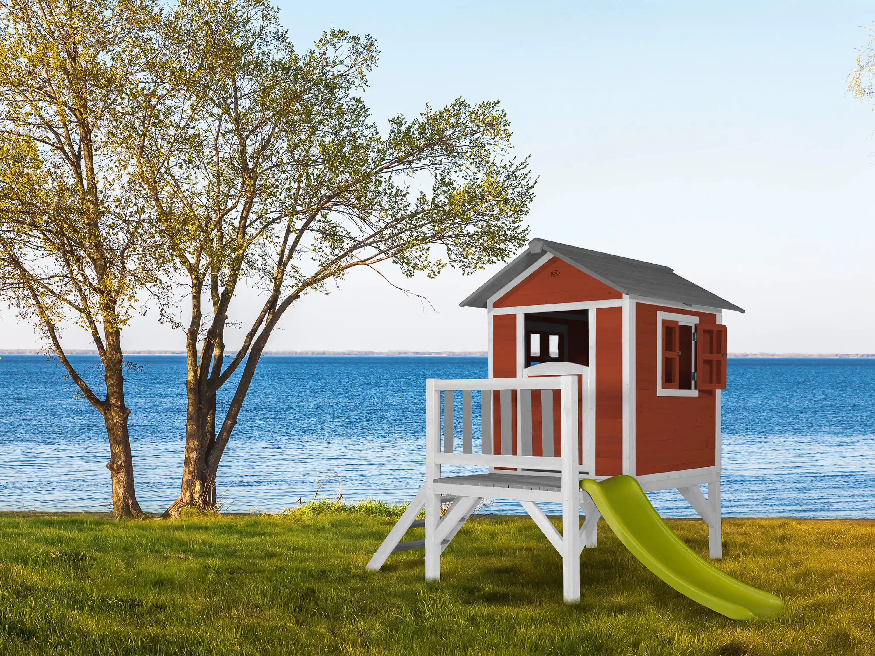 AXI Lodge XL Playhouse Scandinavian Red - Lime Green Slide