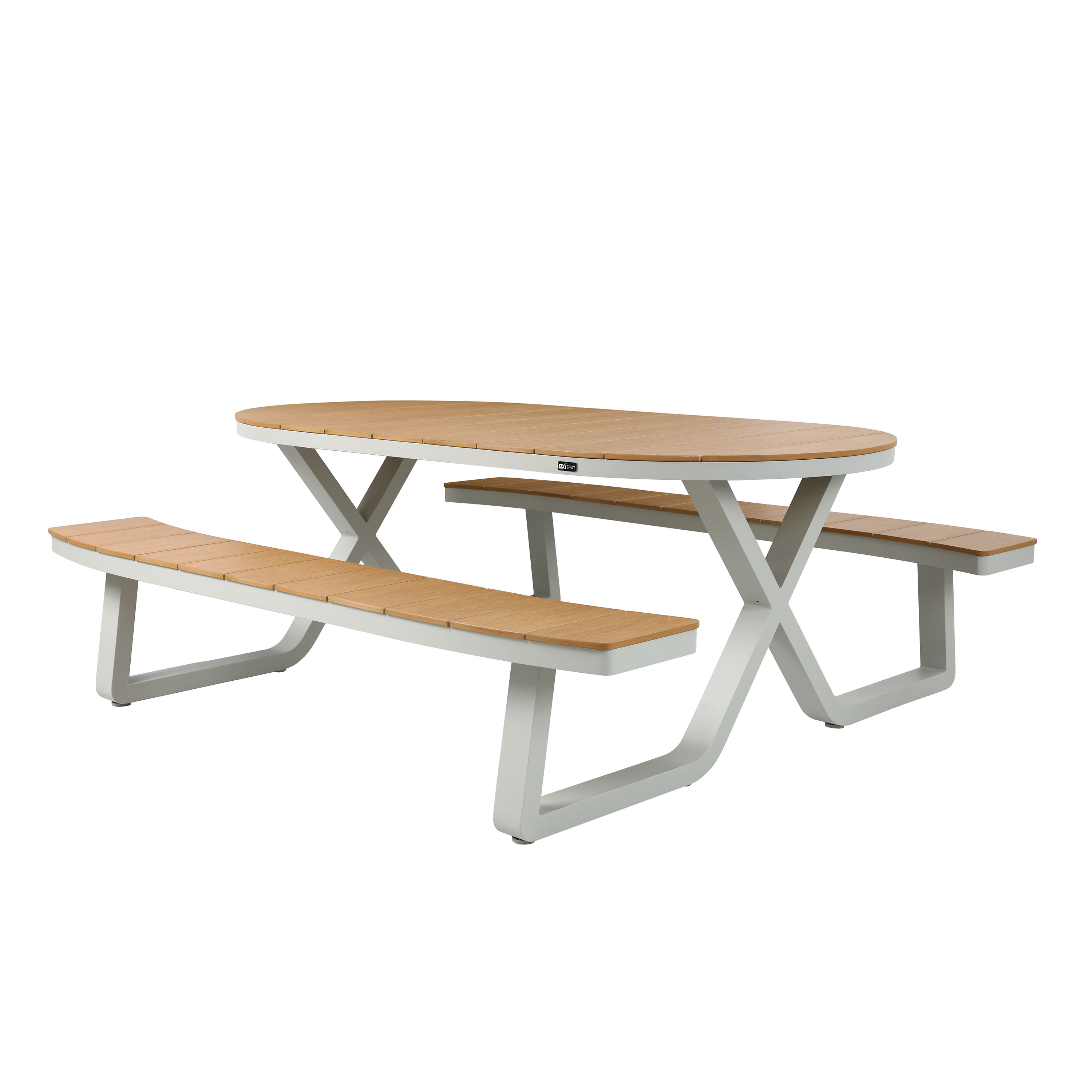 AXI Jax Picnic Table with 2 benches Oval – Sandy Beige/Teak-look Polywood