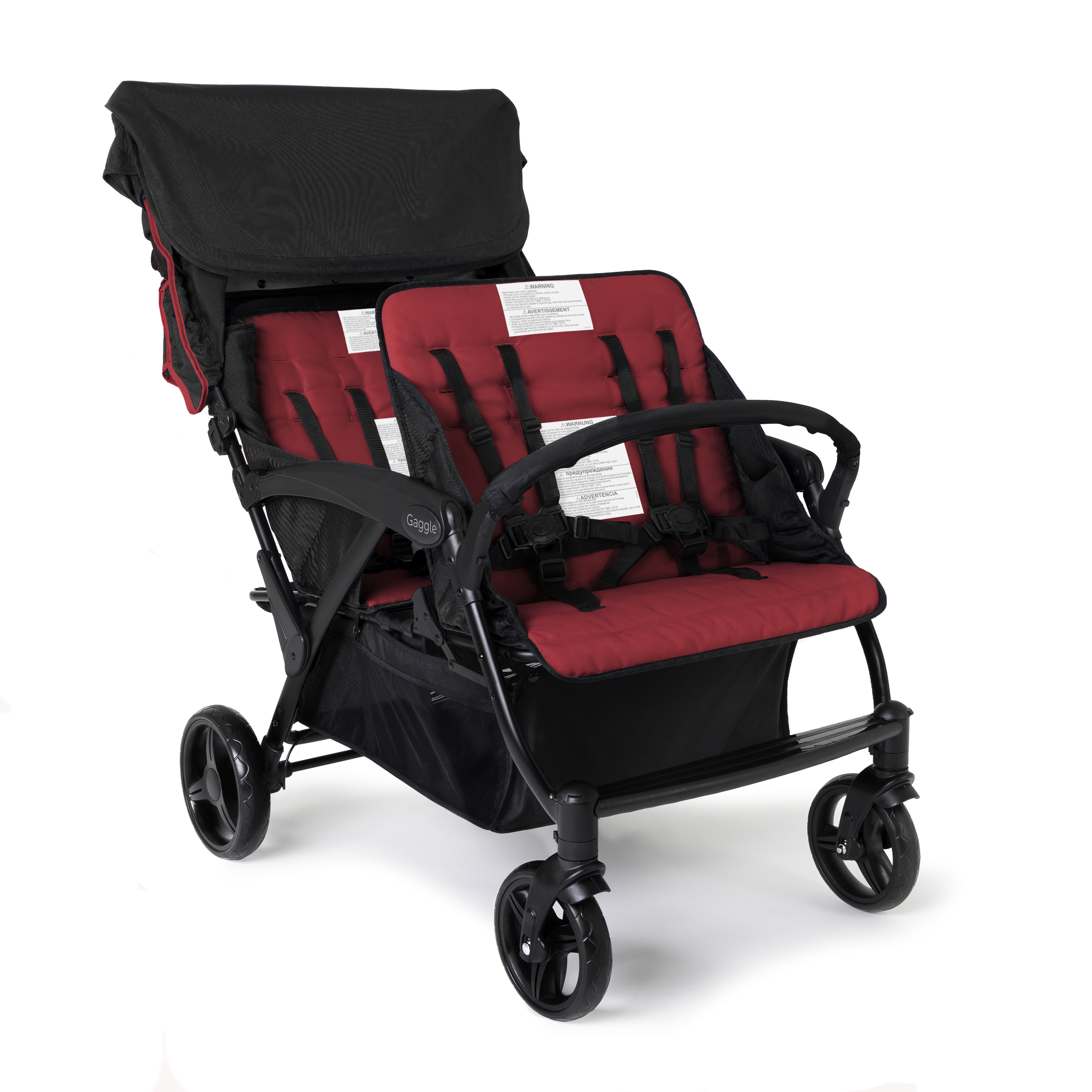 Gaggle Odyssey 4x4 Quad Stroller for 4 Children - Red/Black