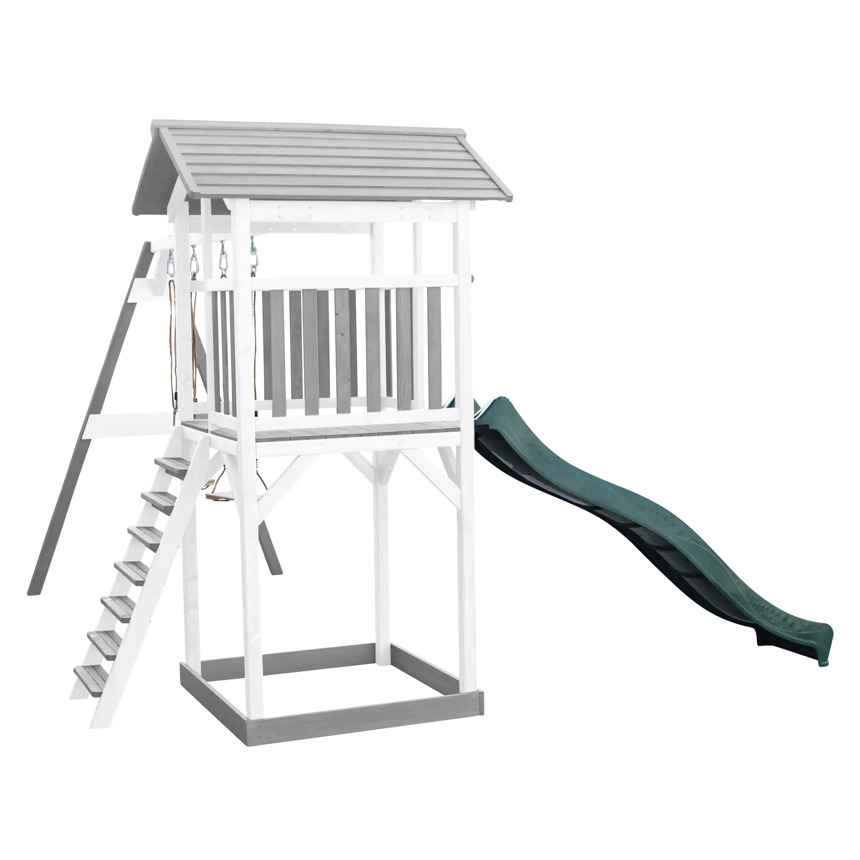 AXI Beach Tower with Double Swing Set Grey/White - Green Slide