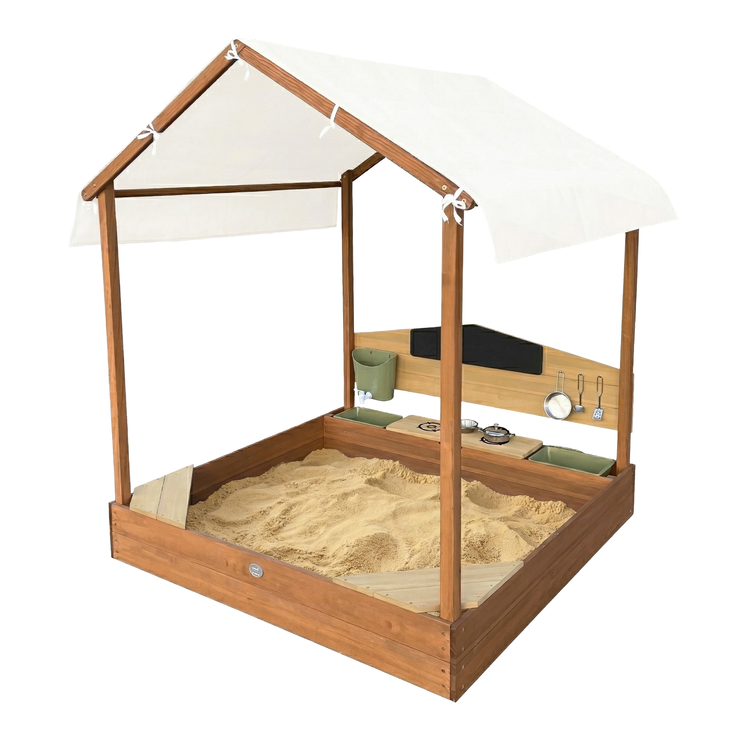 AXI Meli Sandbox & Playhouse with Play Kitchen - 120 x 120 cm - Brown