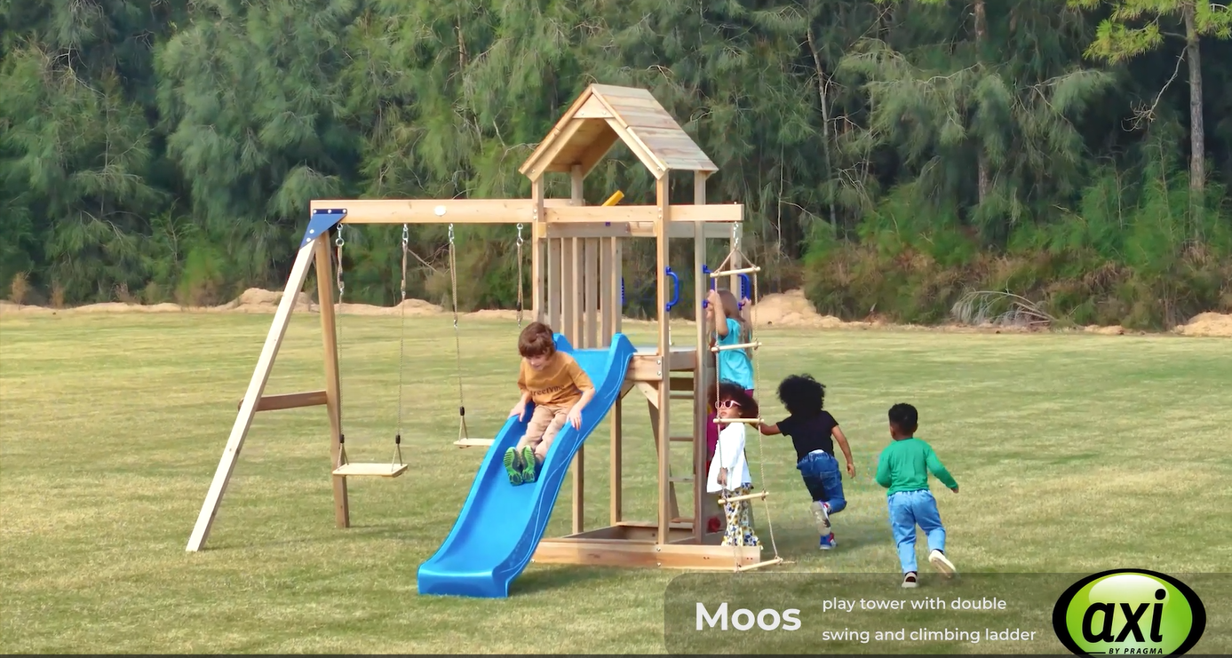 AXI Moos Climbing Frame with Double Swing Set - White Slide