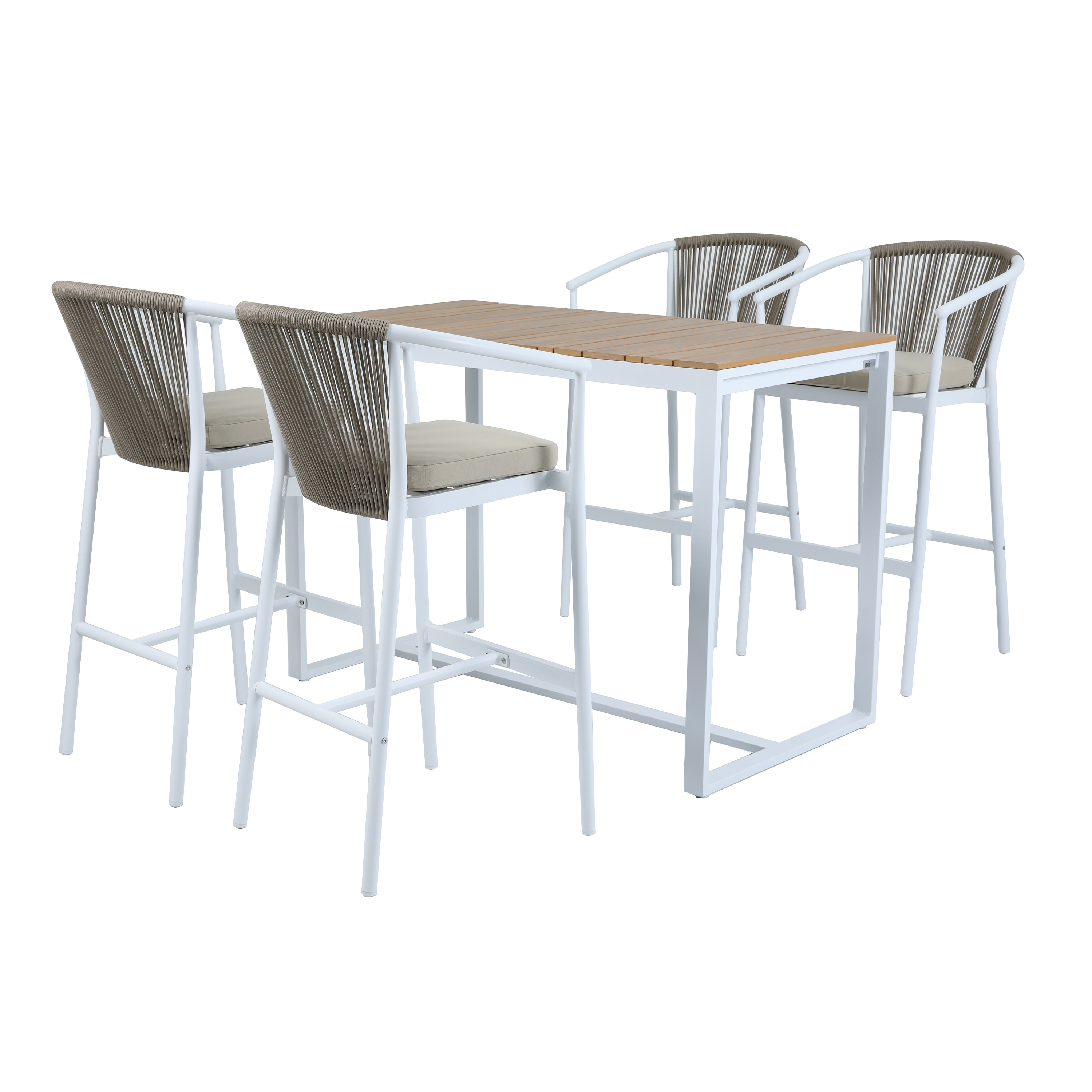 AXI Ravi Bar set with 4 bar stools White with Teak-look Polywood