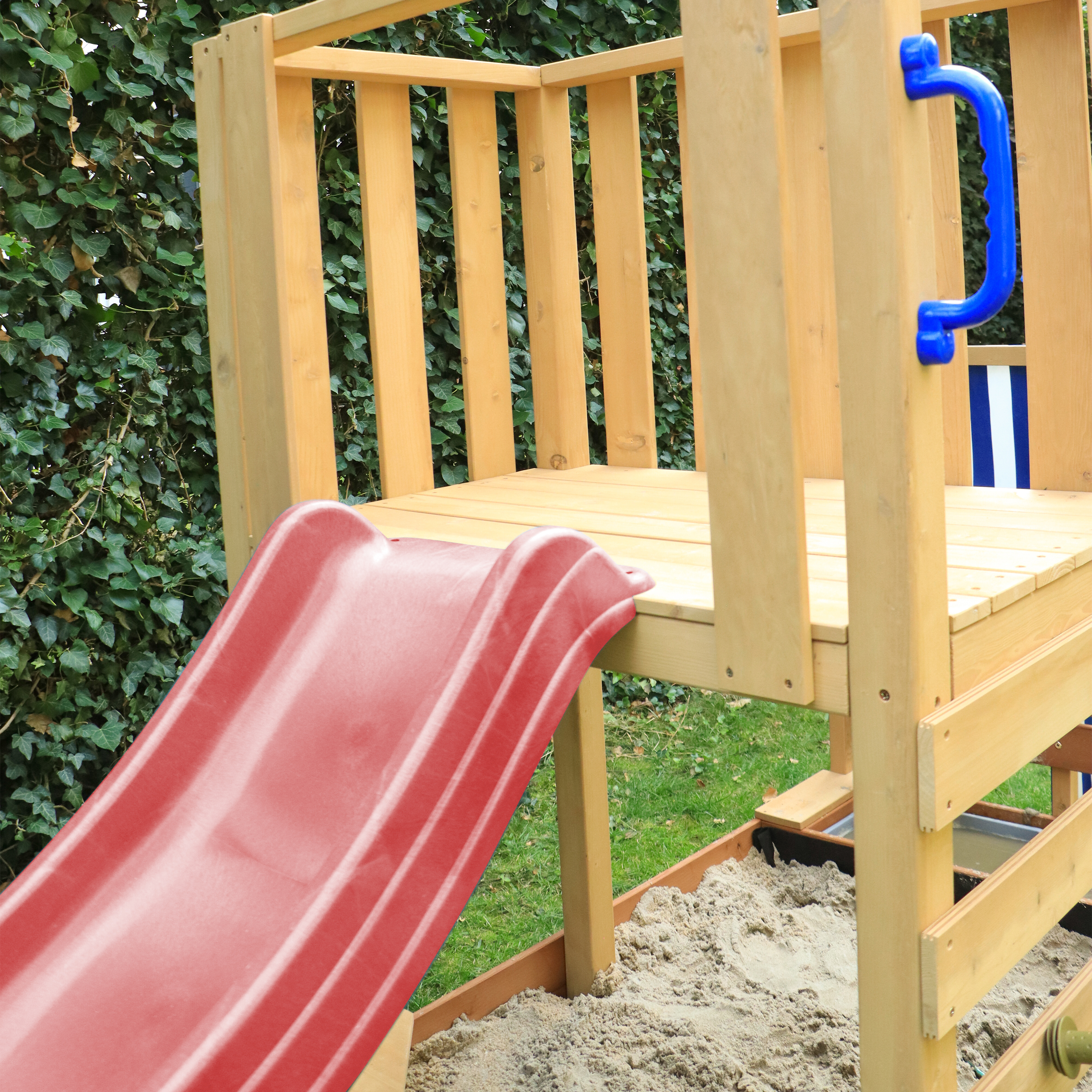 AXI Vicky Climbing Frame with Sandbox, Play Kitchen & Chalkboard – Red Slide
