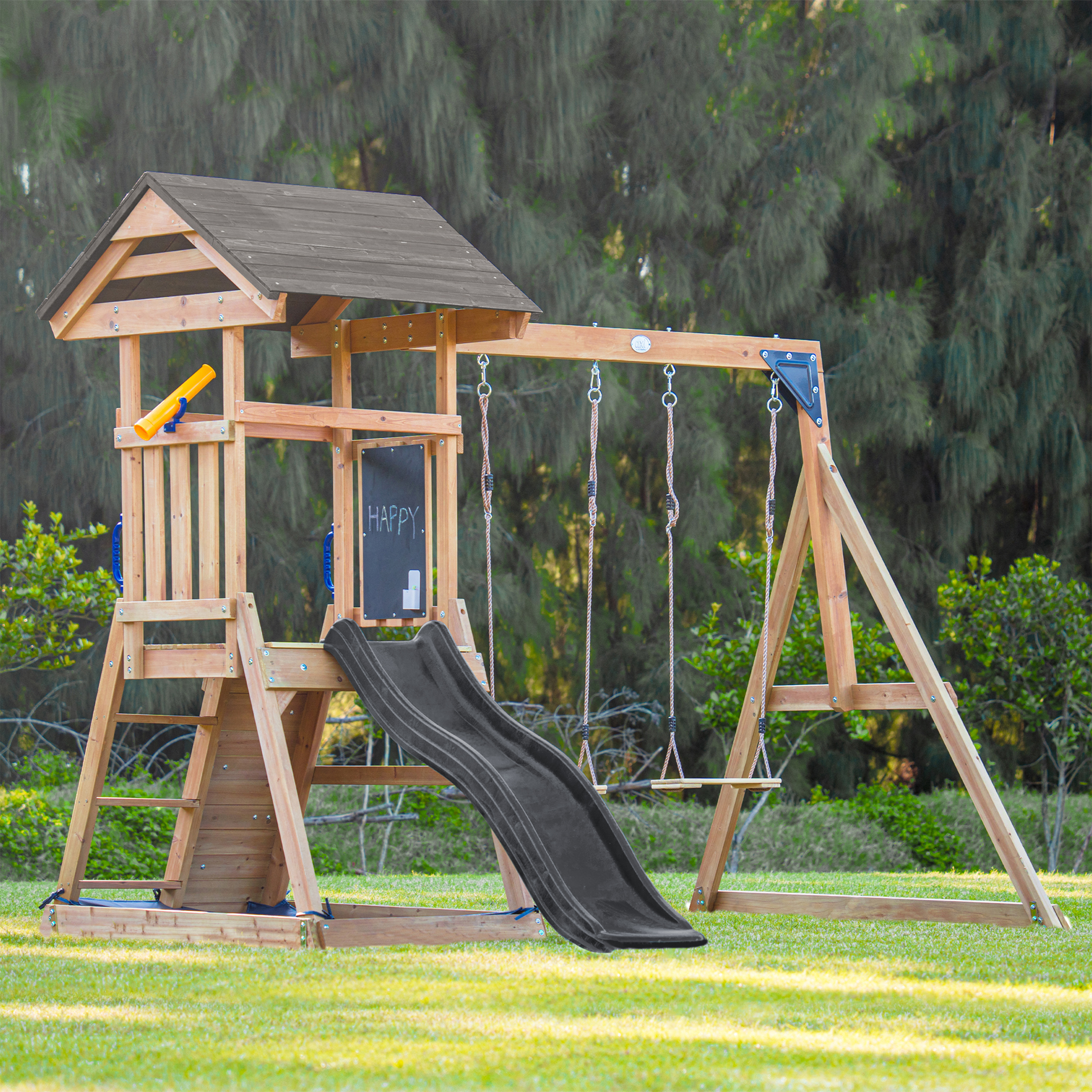 AXI Mia Climbing Frame with Double Swing Set – Grey Slide