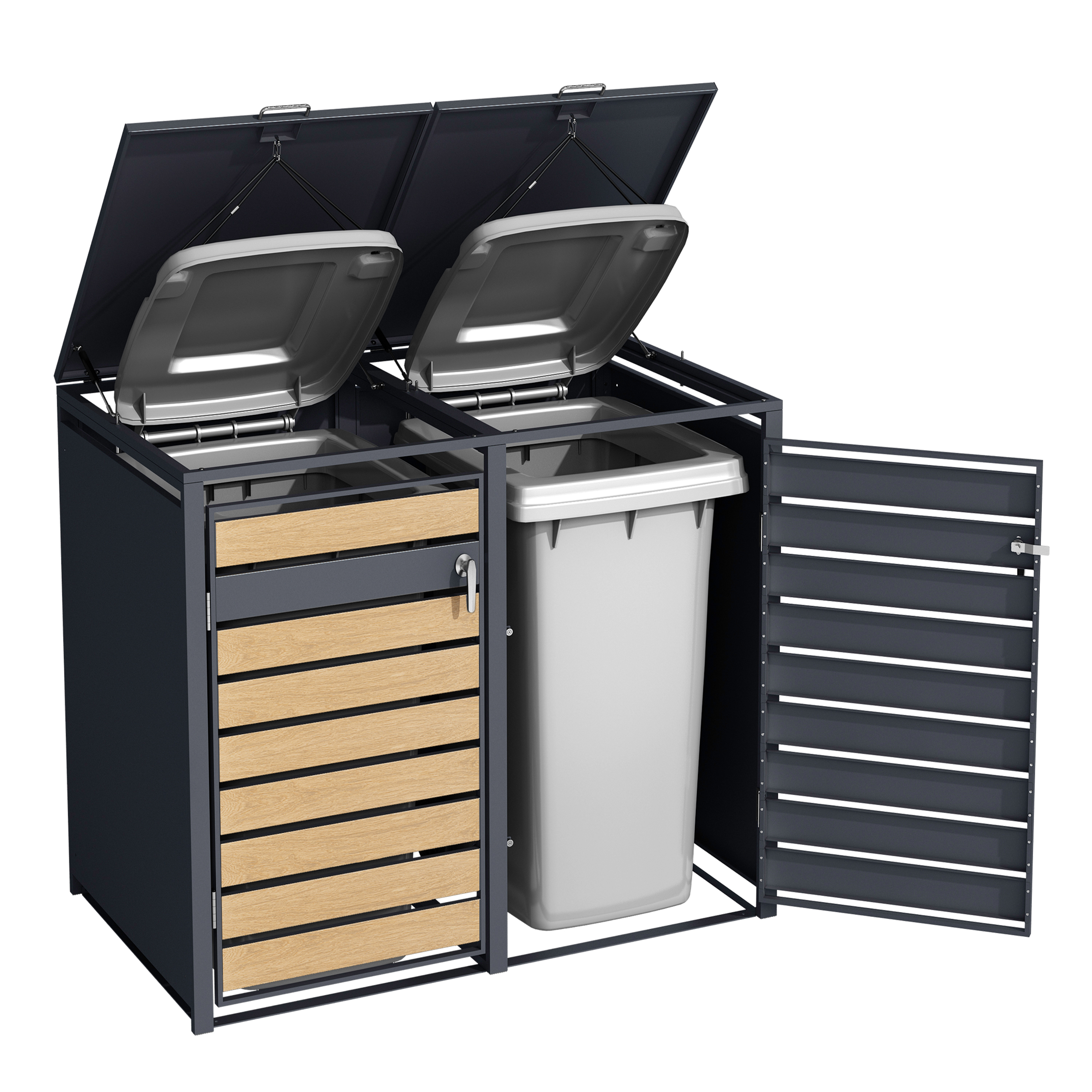 AXI Lucas Metal Garbage Bin Shed Anthracite/Wood look - 2 Garbage Bins