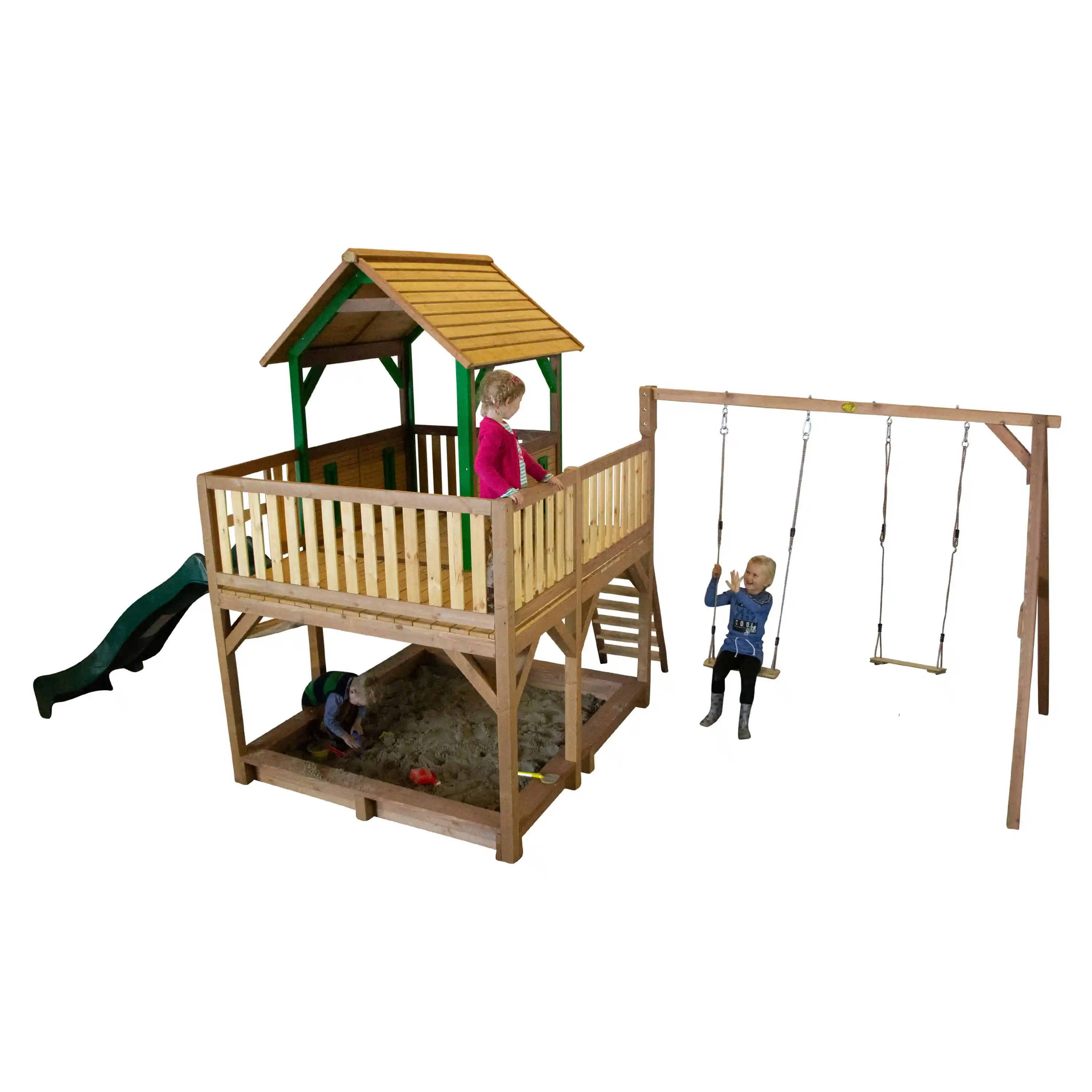 AXI Atka Play Tower with Double Swing Set Brown/Green - Green Slide