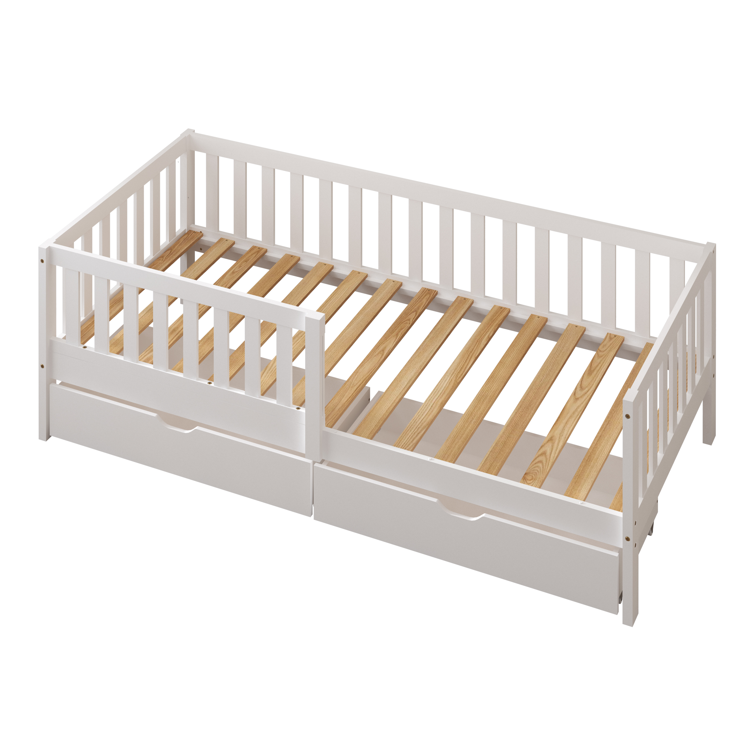 Sunny Isa Kids Bed with 2 Storage Drawers and Guardrail White – Without Mattress