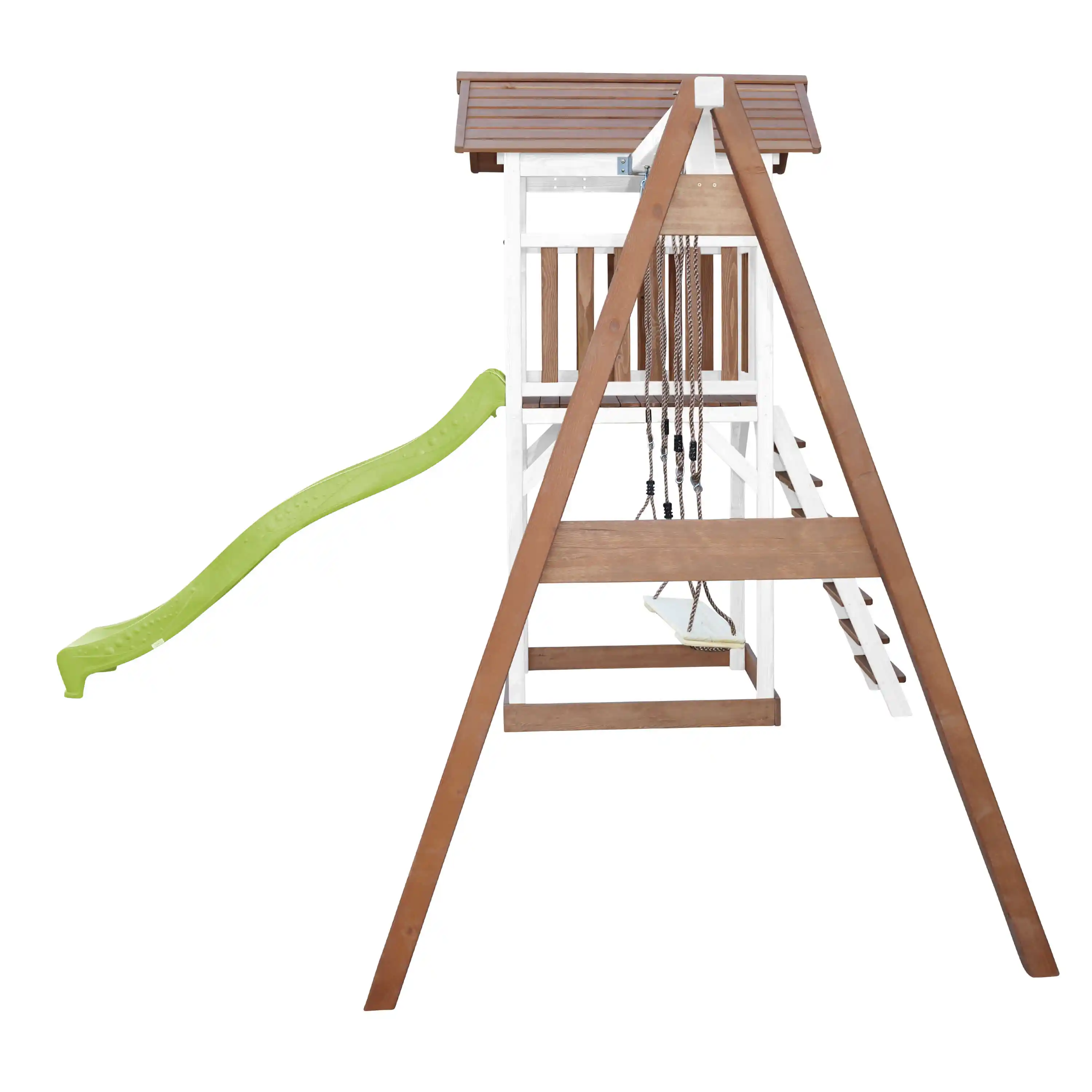 AXI Beach Tower with Double Swing Set Brown/White - Lime Green Slide