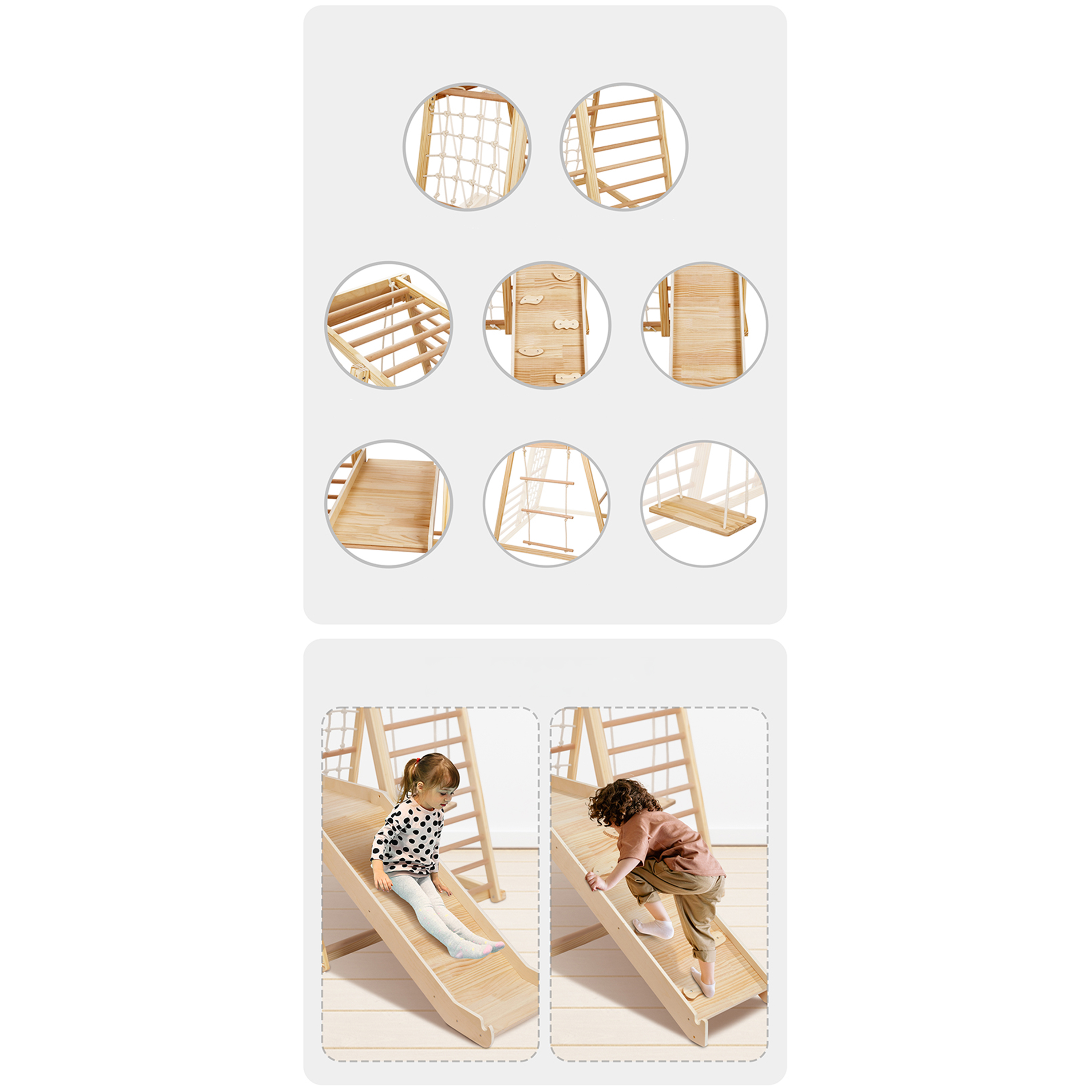 Sunny Mickie Wooden Climbing Tower with Slide and Swing - Natural