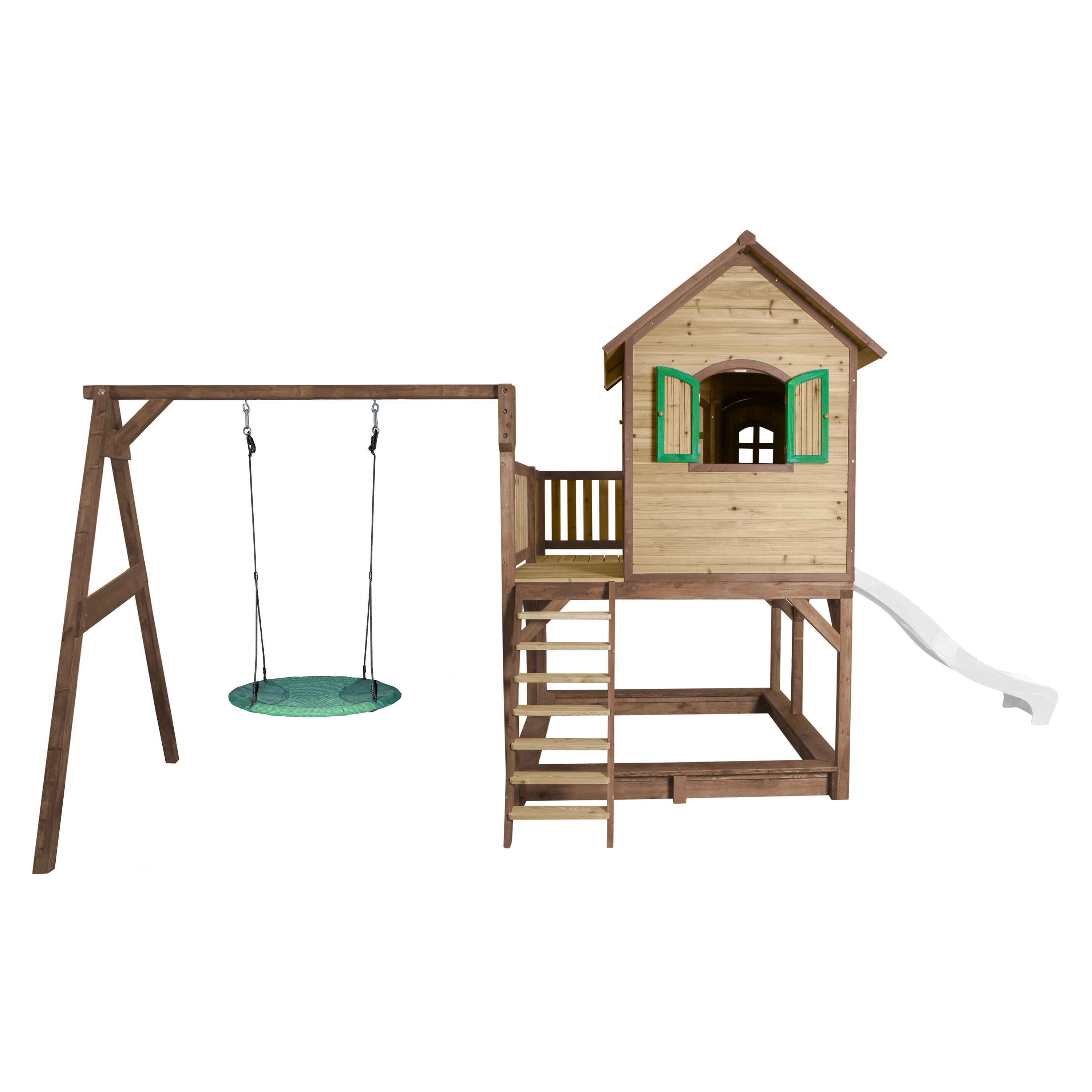 AXI Liam Playhouse with Summer Nest Swing Set Brown/Green - White Slide