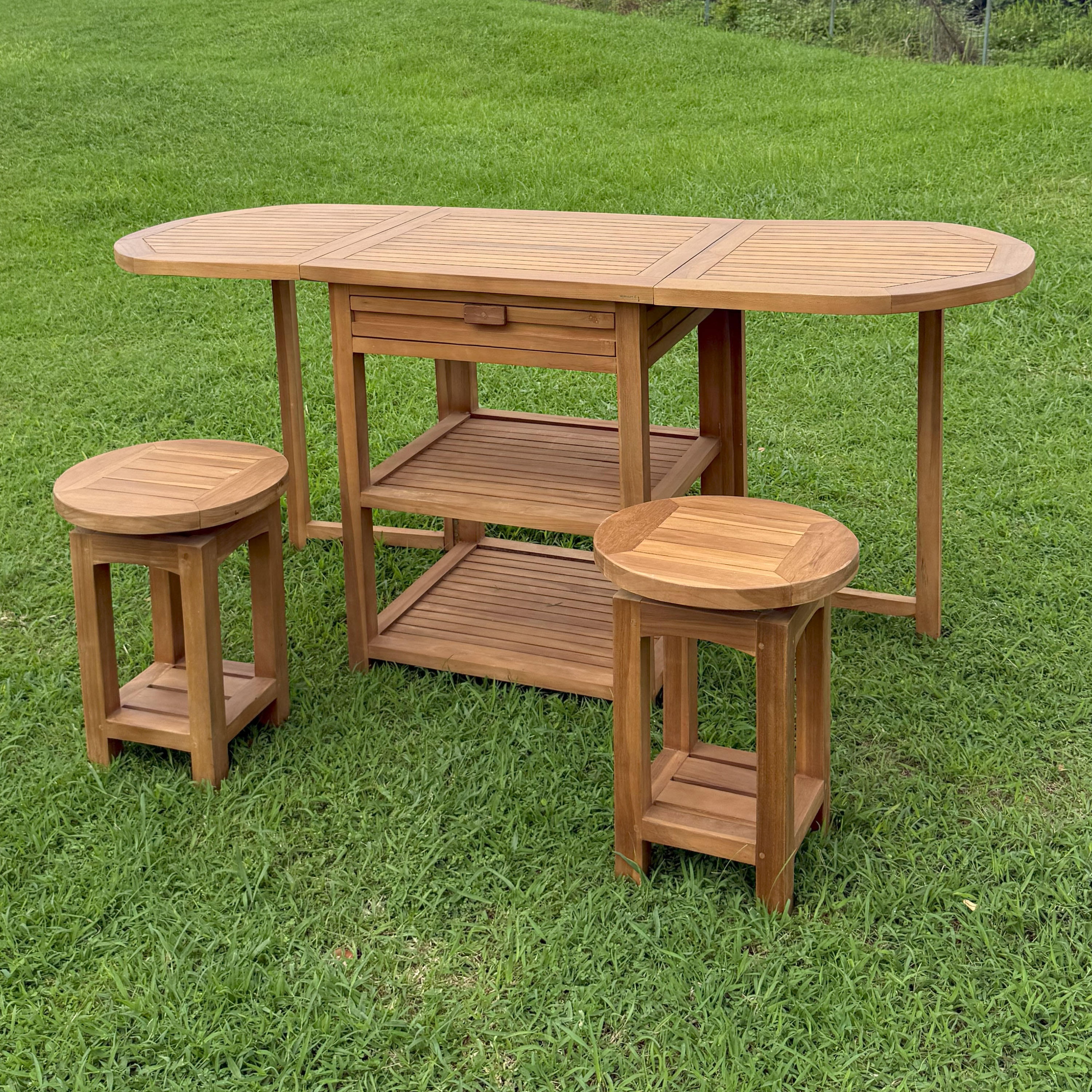 AXI Nomani Foldable Teak Low Bar Set with 2 stools