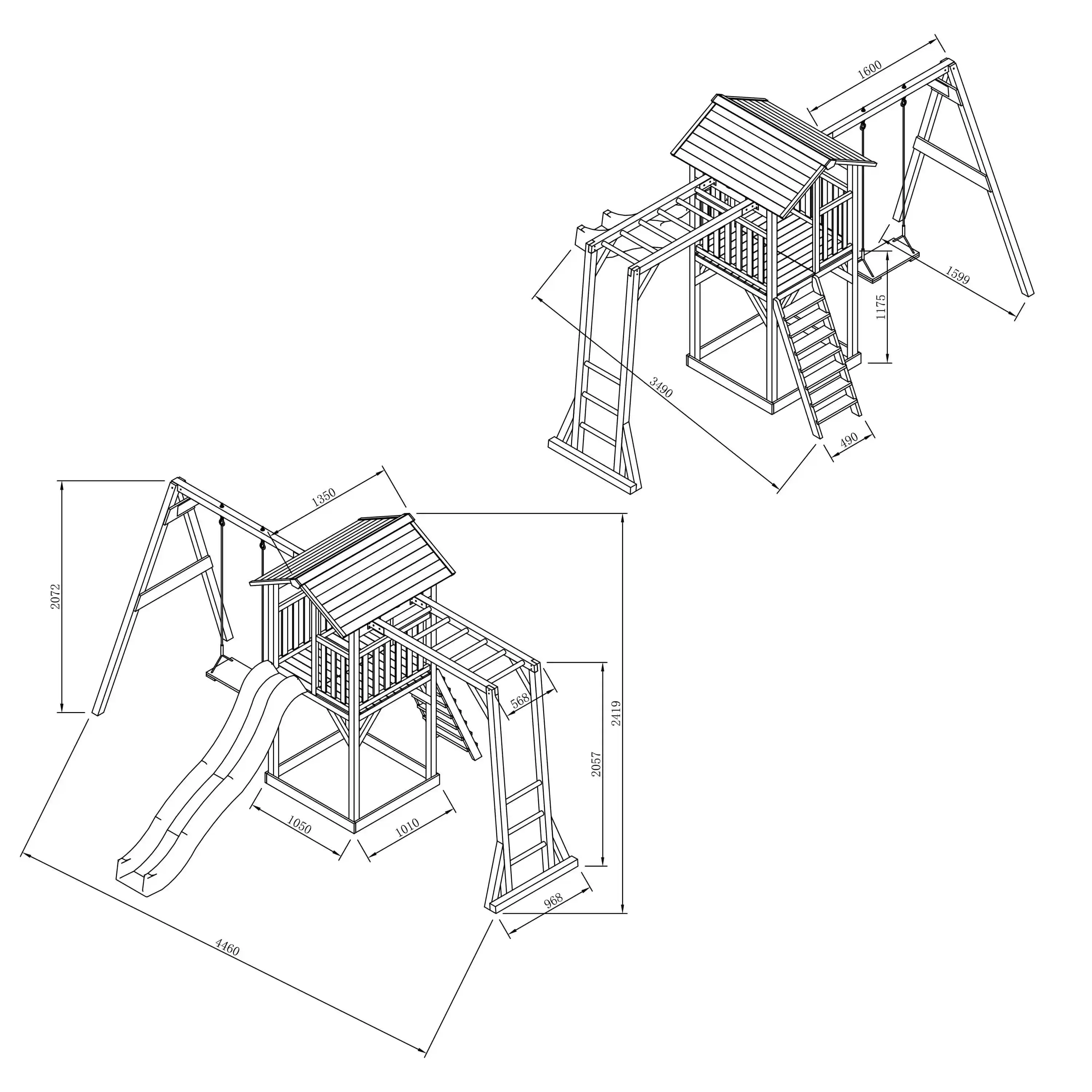 AXI Beach Tower with Single Swing Set Grey/White - Green Slide