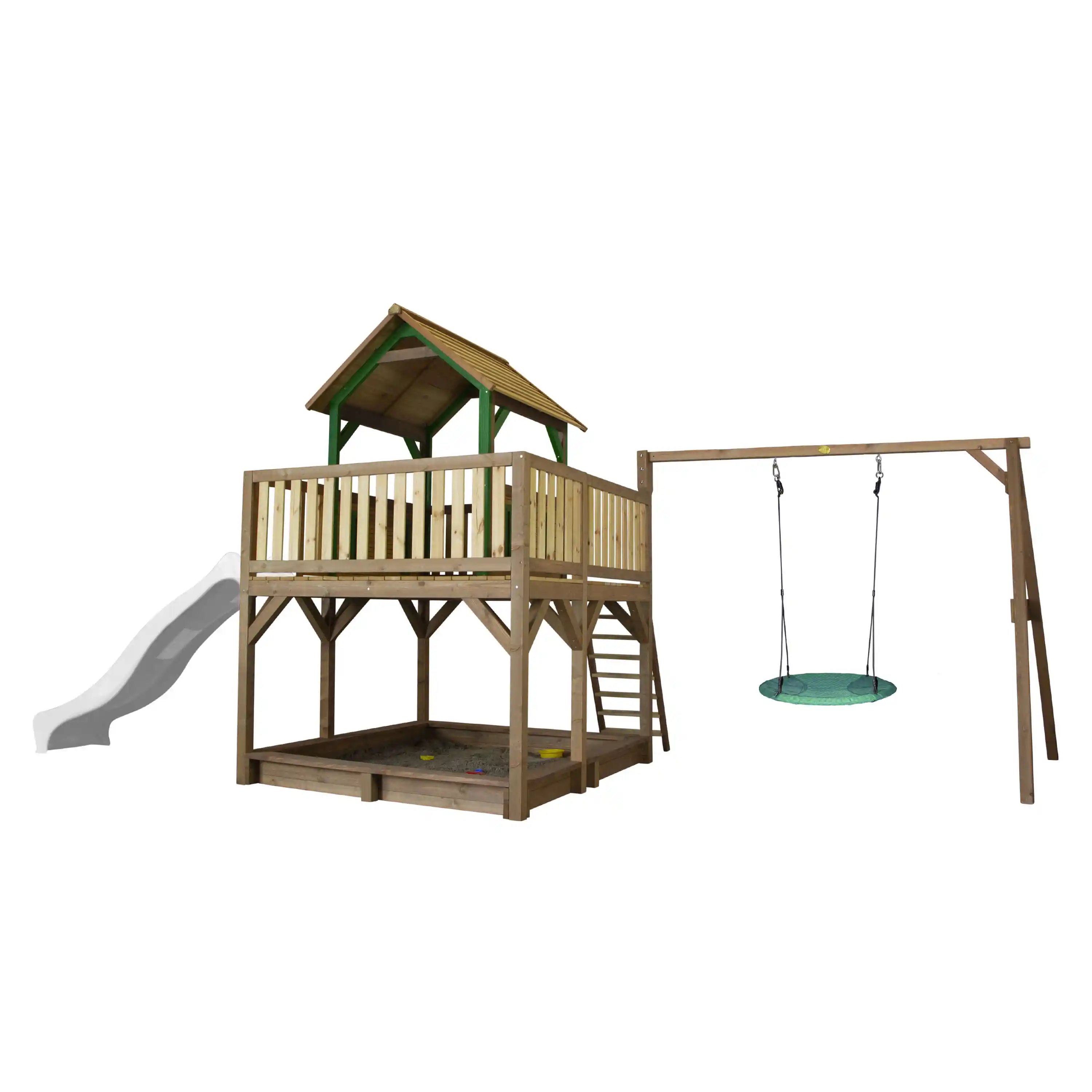 AXI Atka Play Tower with Summer Nest Swing Set Brown/Green - White Slide