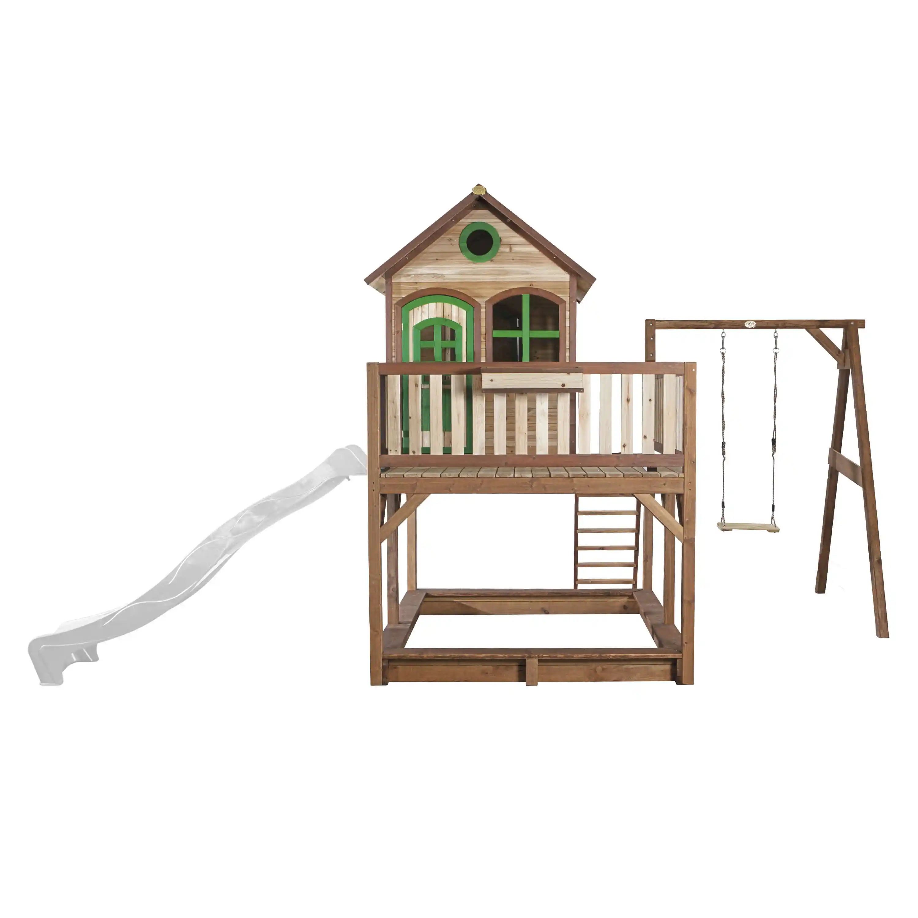 AXI Liam Playhouse with Single Swing Set Brown/Green - White Slide