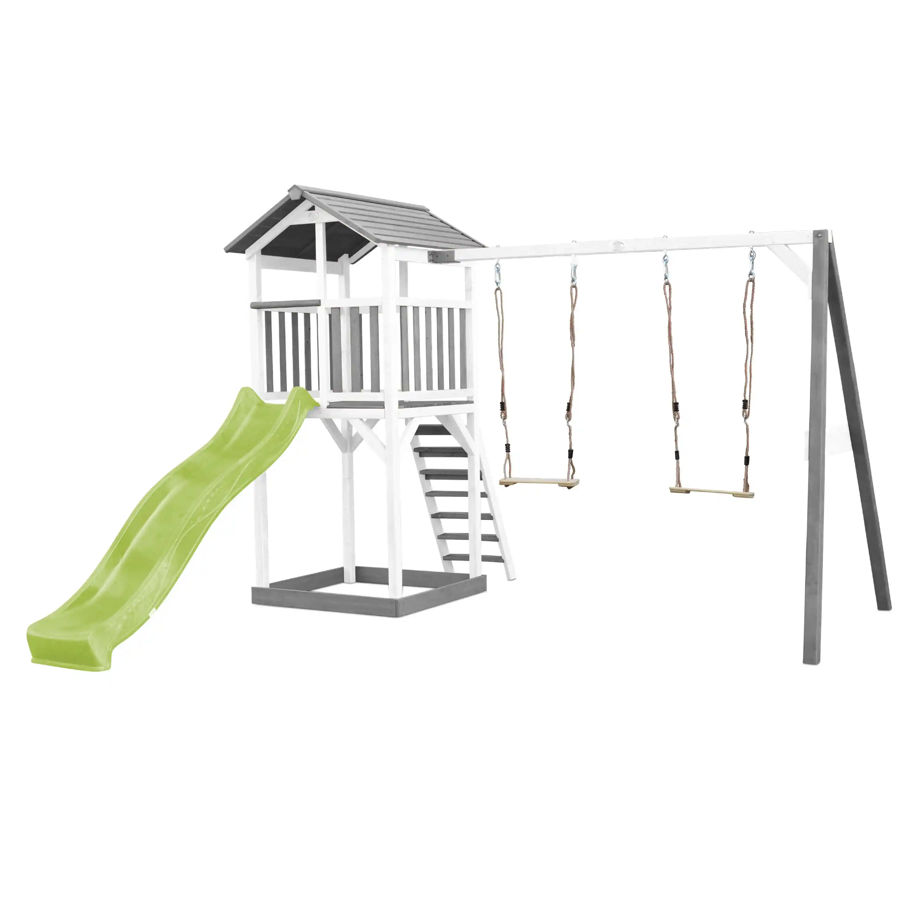 AXI Beach Tower with Double Swing Set GreyWhite - Lime Green Slide