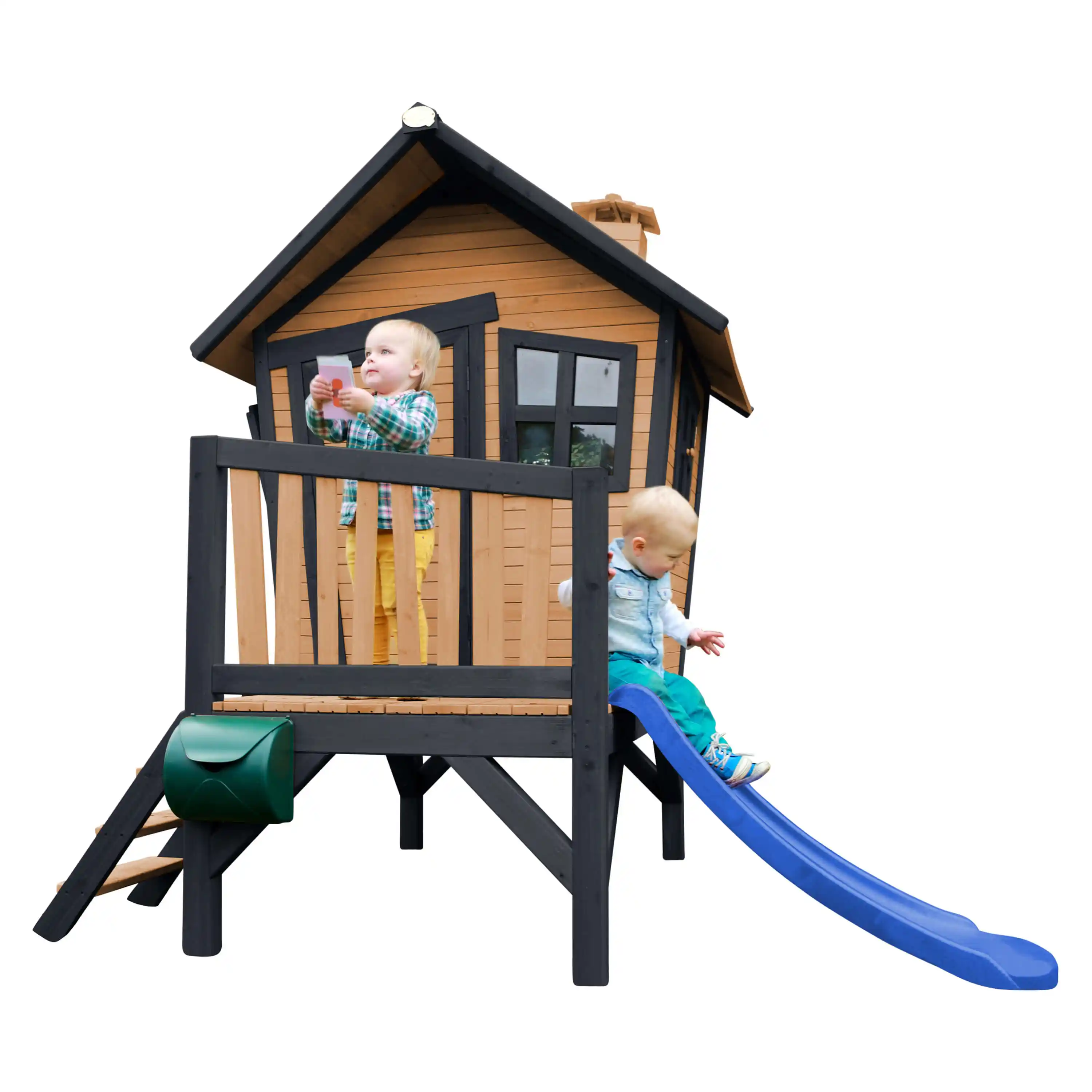 AXI Robin Playhouse Brown/Anthracite - Blue Slide