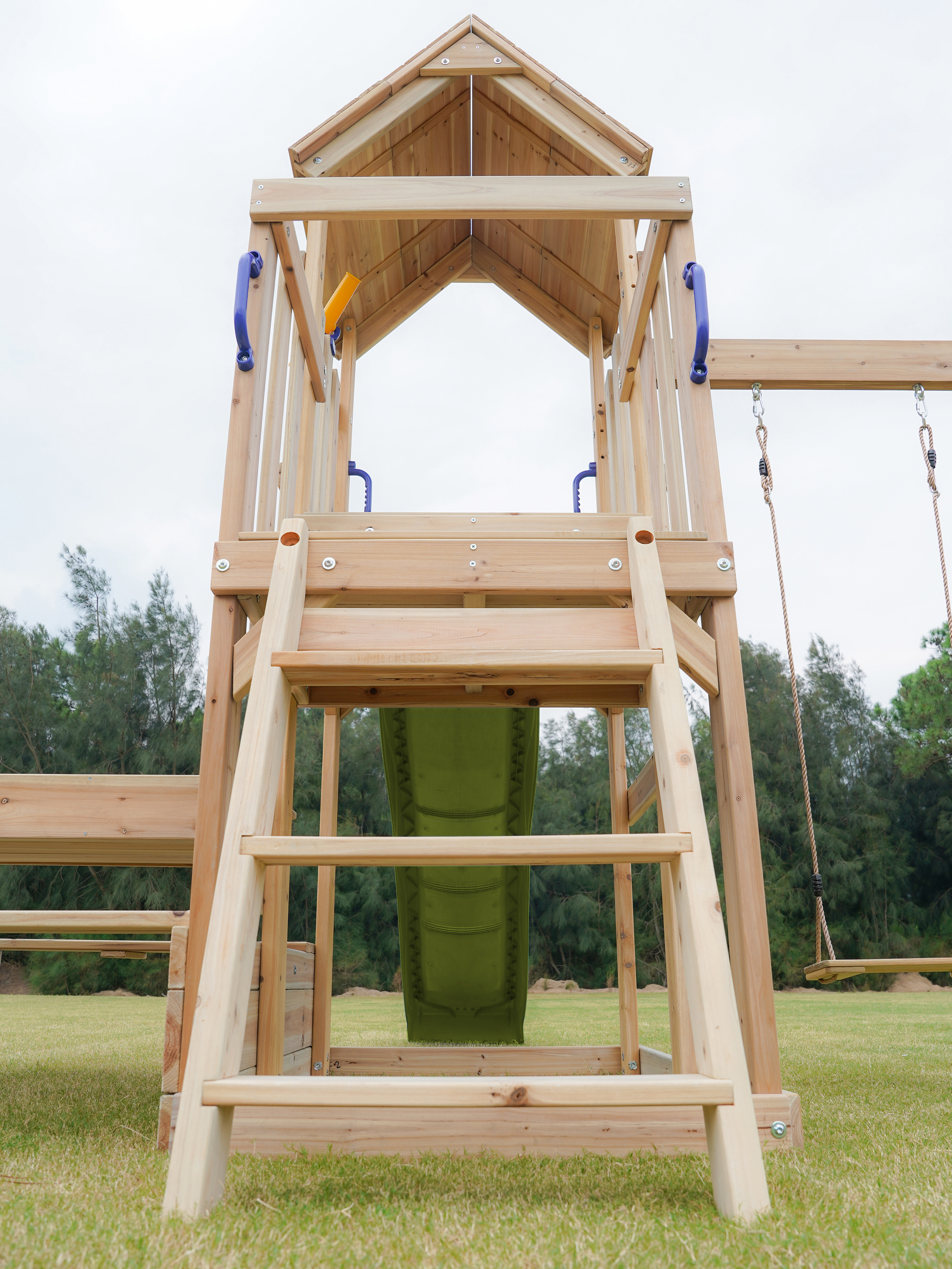 AXI Mette Climbing Frame with Double Swing Set and Picnic Table - Lime Green Slide