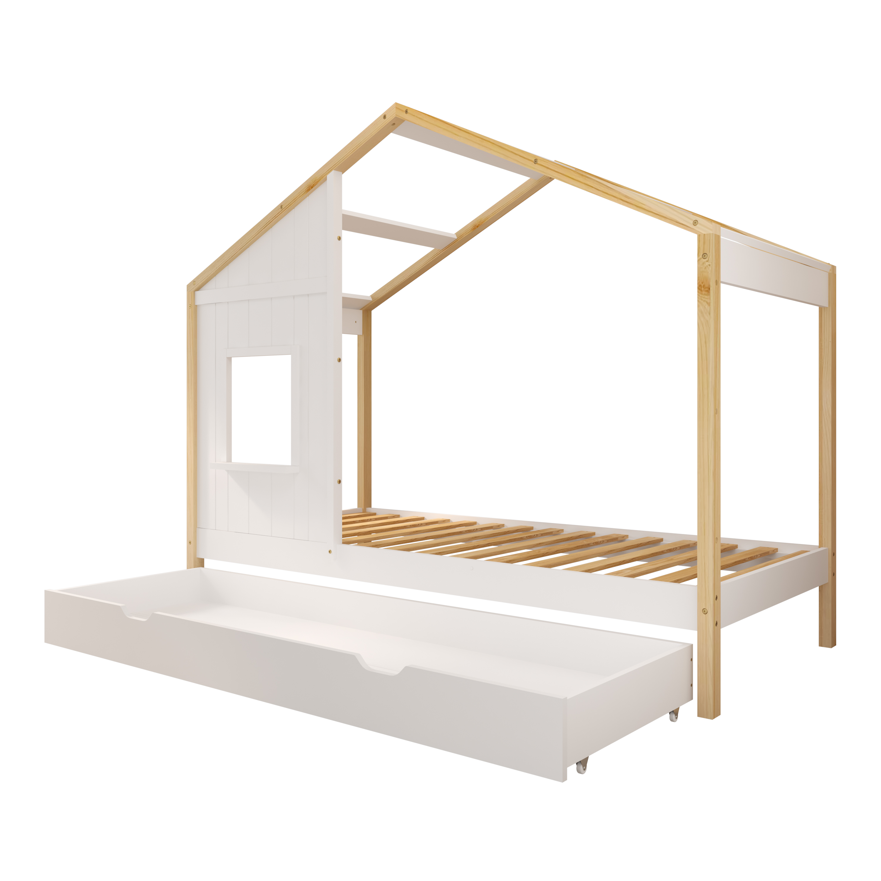 Sunny Beau House Bed with Storage Drawer Brown/White – With Mattress