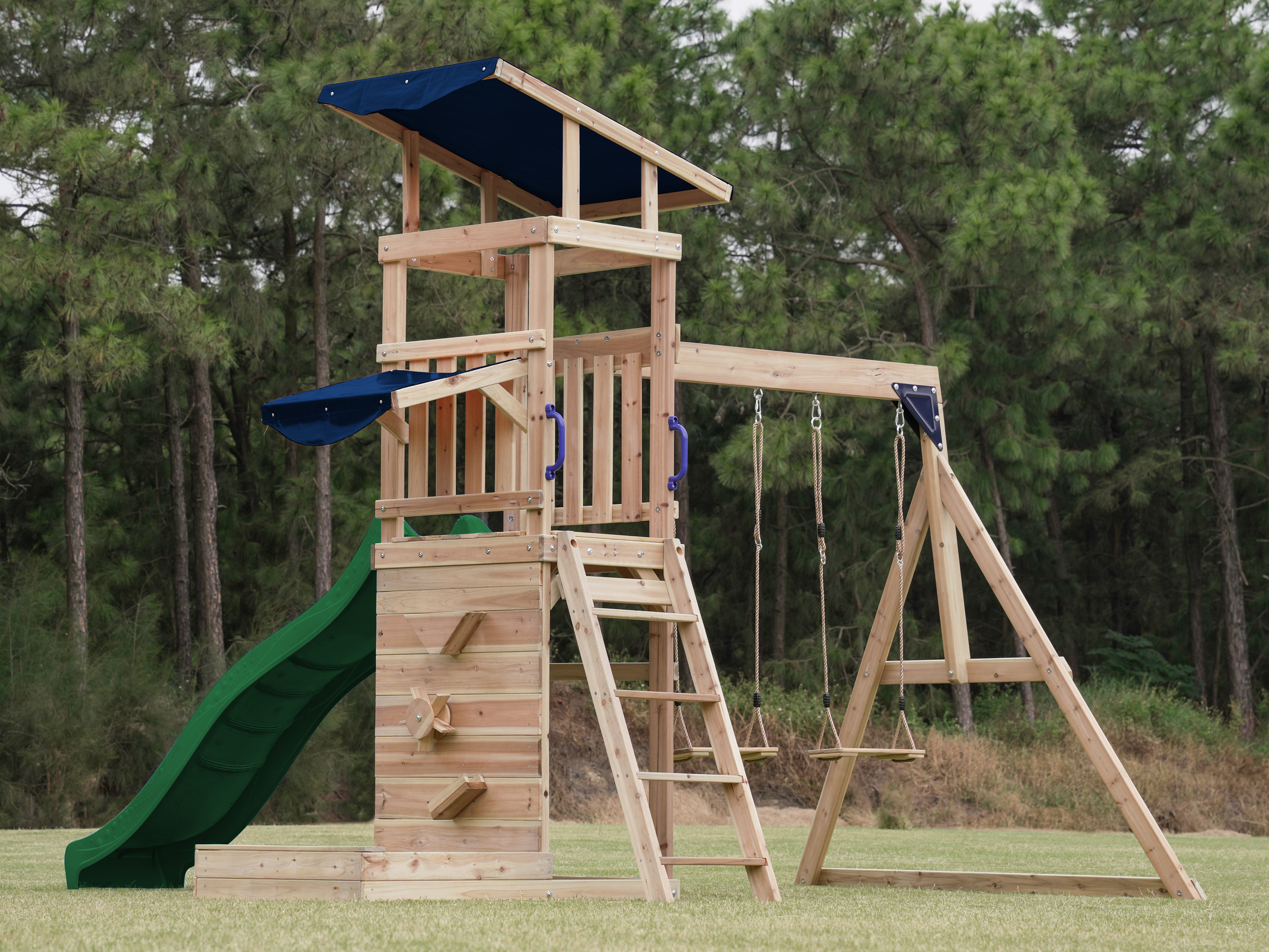 AXI Malik Climbing Frame with Double Swing Set - Green Slide