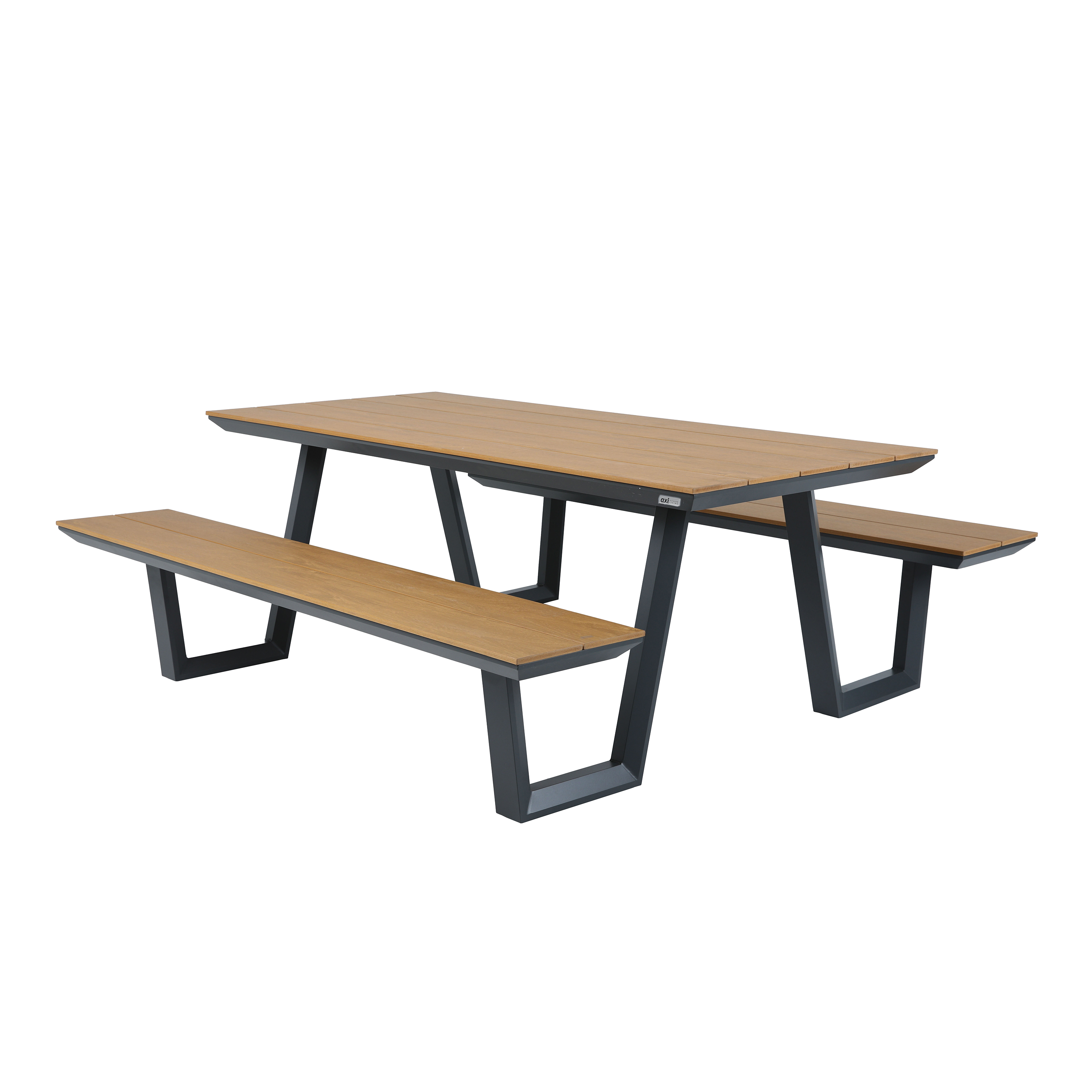 AXI Nori Picnic Table with 2 benches - Anthracite/Teak-look Polywood