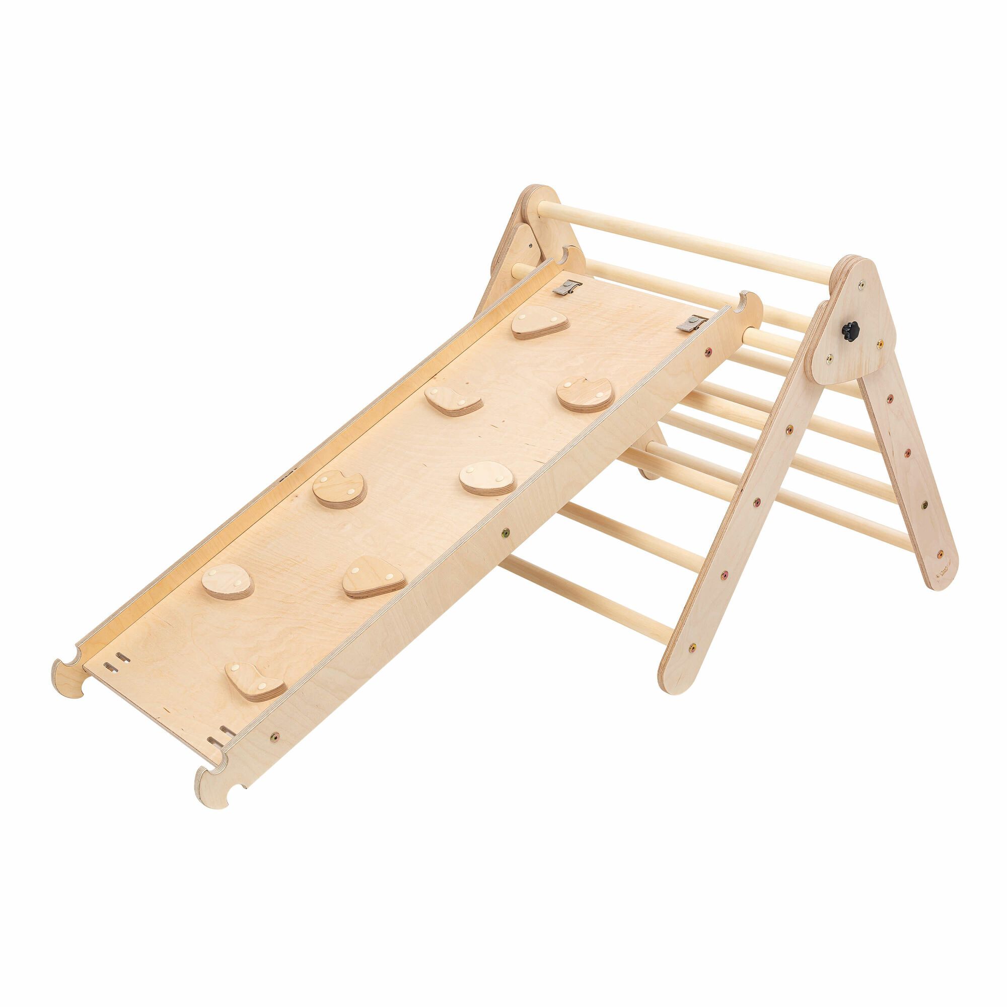 KateHaa Wooden Climbing Triangle with Ladder and Climbing Wall - Natural