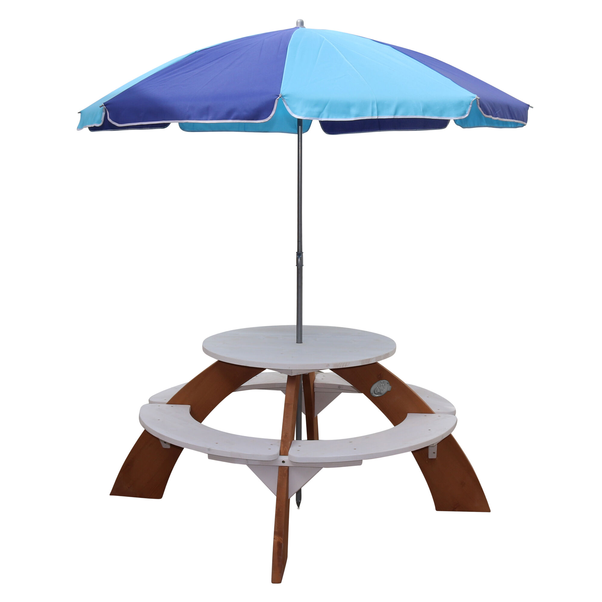 productfoto AXI Orion Picknicktafel Grijs/wit Parasol Blauw