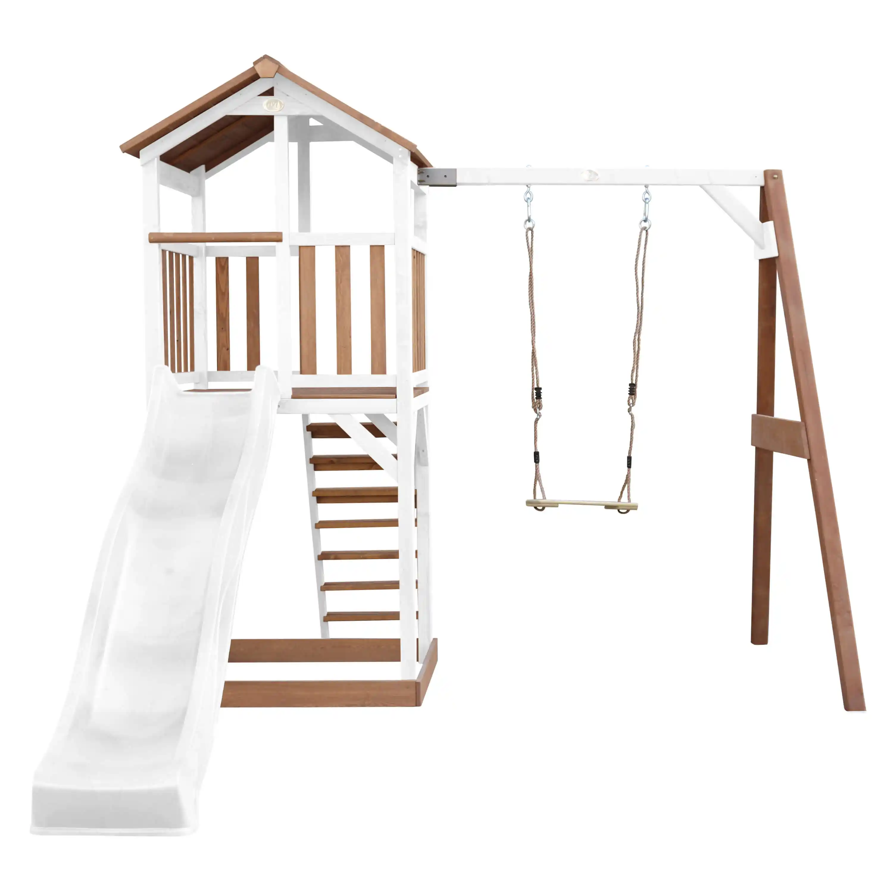 AXI Beach Tower with Single Swing Set Brown/White - White Slide