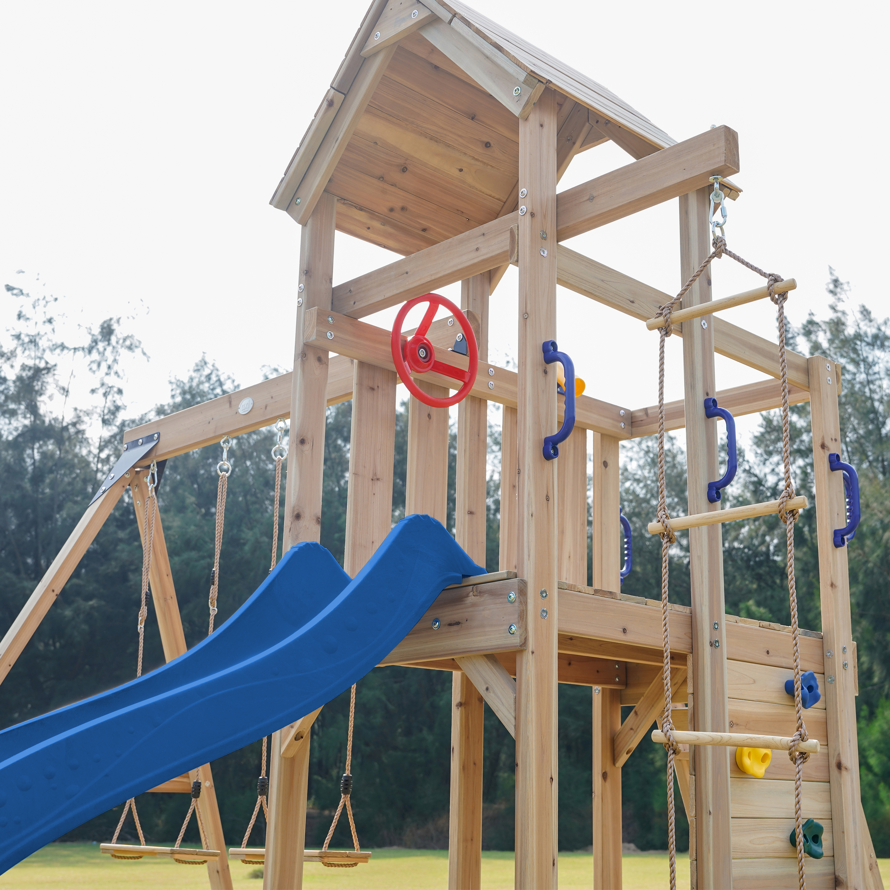 AXI Moos Climbing Frame with Double Swing Set - Blue Slide