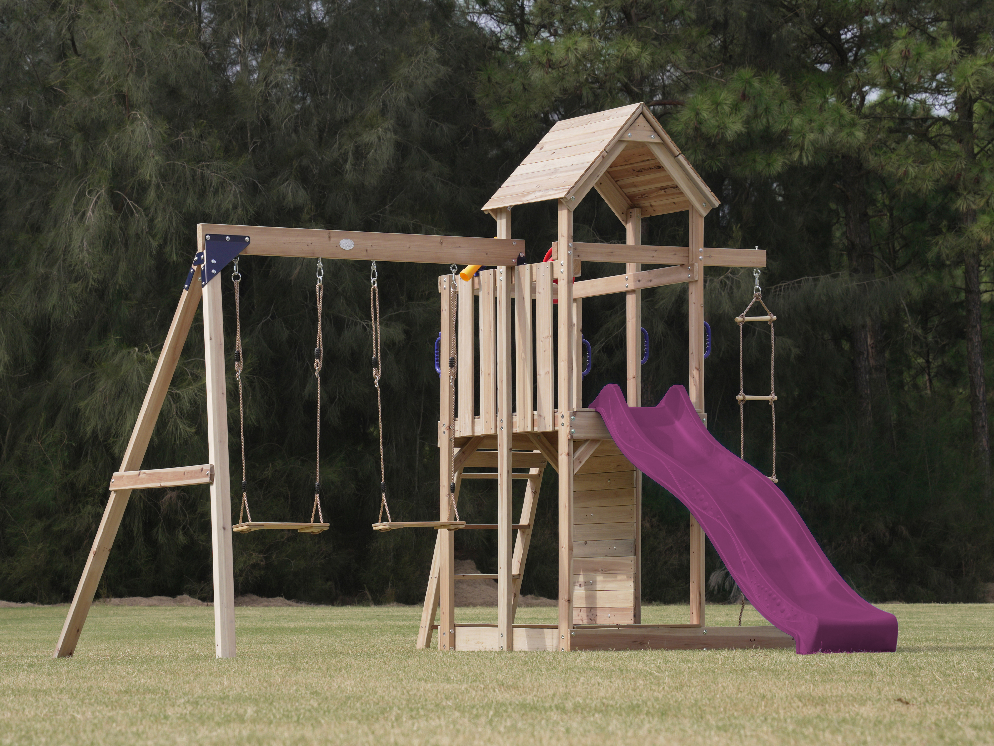 AXI Moos Climbing Frame with Double Swing Set - Purple Slide